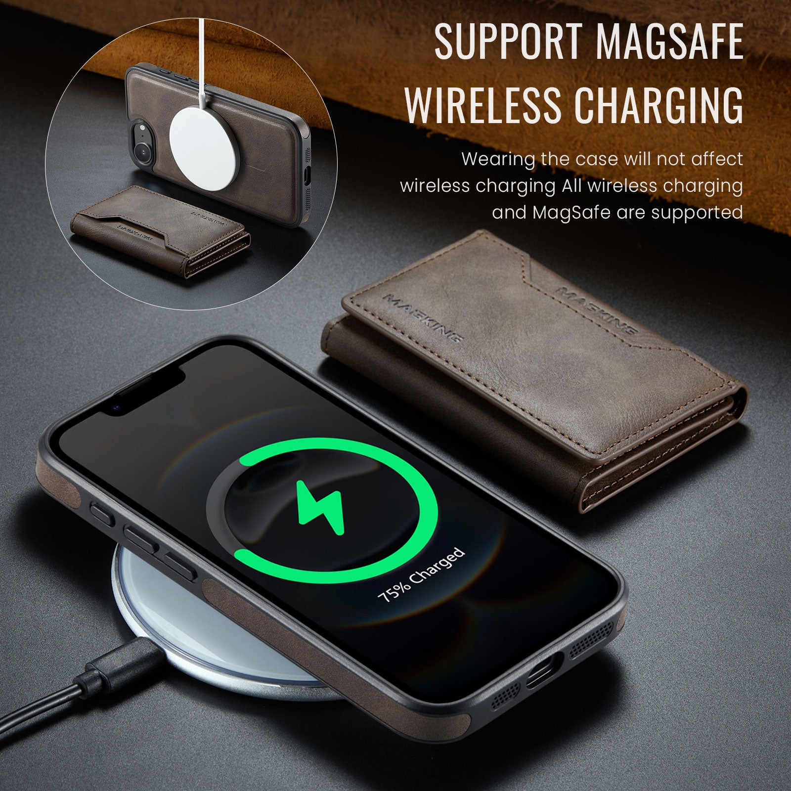 iPhone 16e 17e DG.Ming MagSafe Wallet Case Coffee