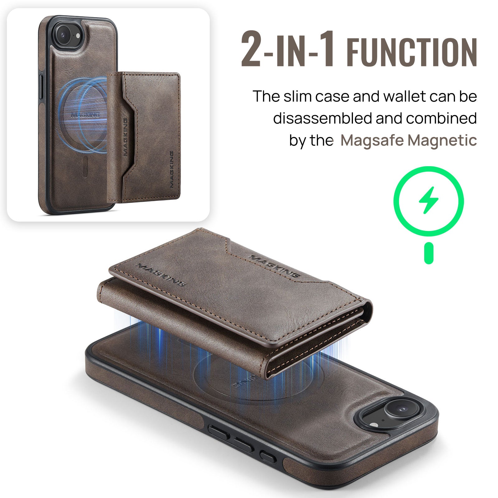 iPhone 16e 17e DG.Ming MagSafe Wallet Case Coffee