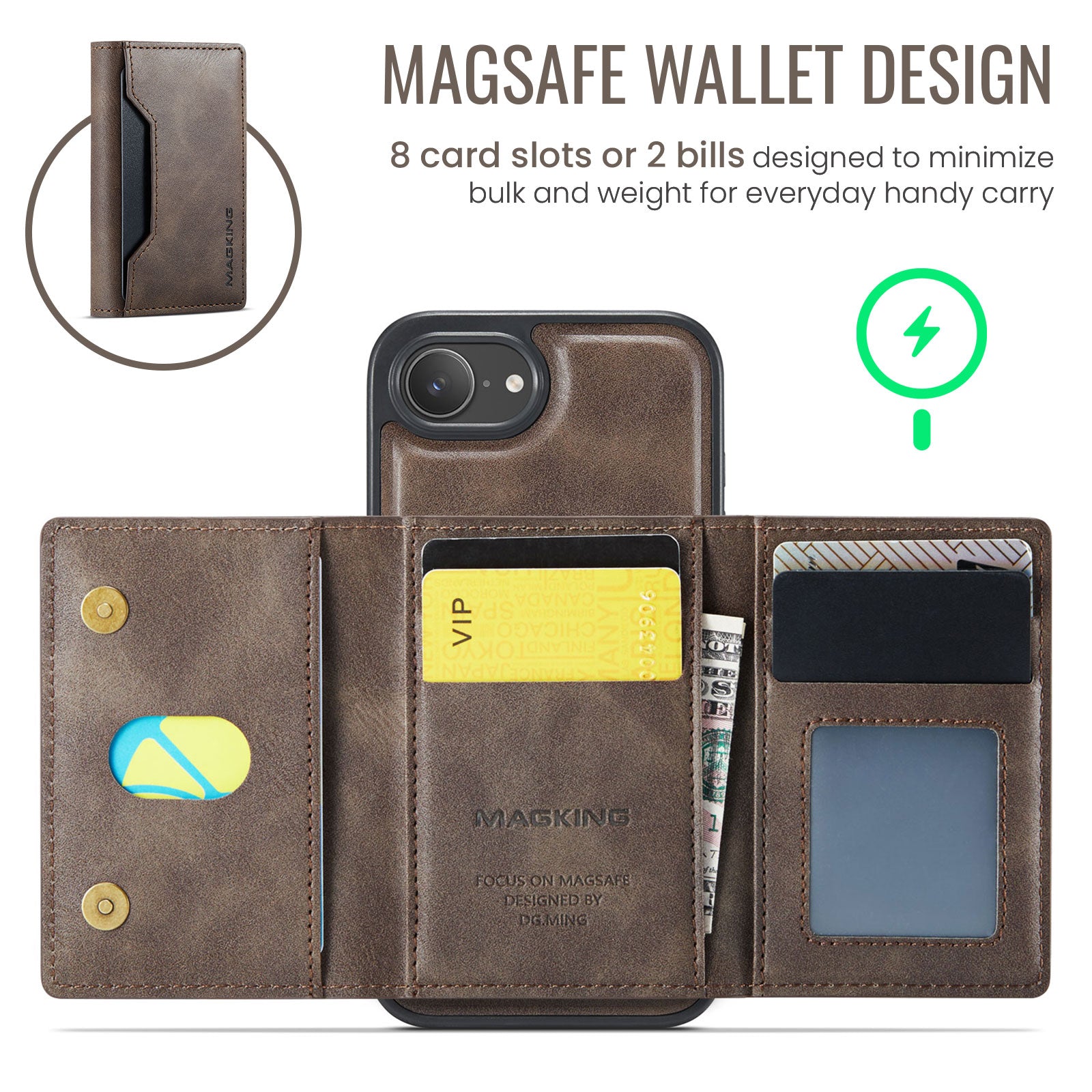 iPhone 16e 17e DG.Ming MagSafe Wallet Case Coffee