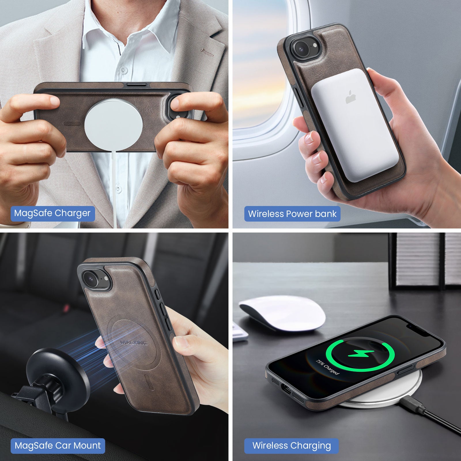 iPhone 16e 17e DG.Ming MagSafe Wallet Case Coffee