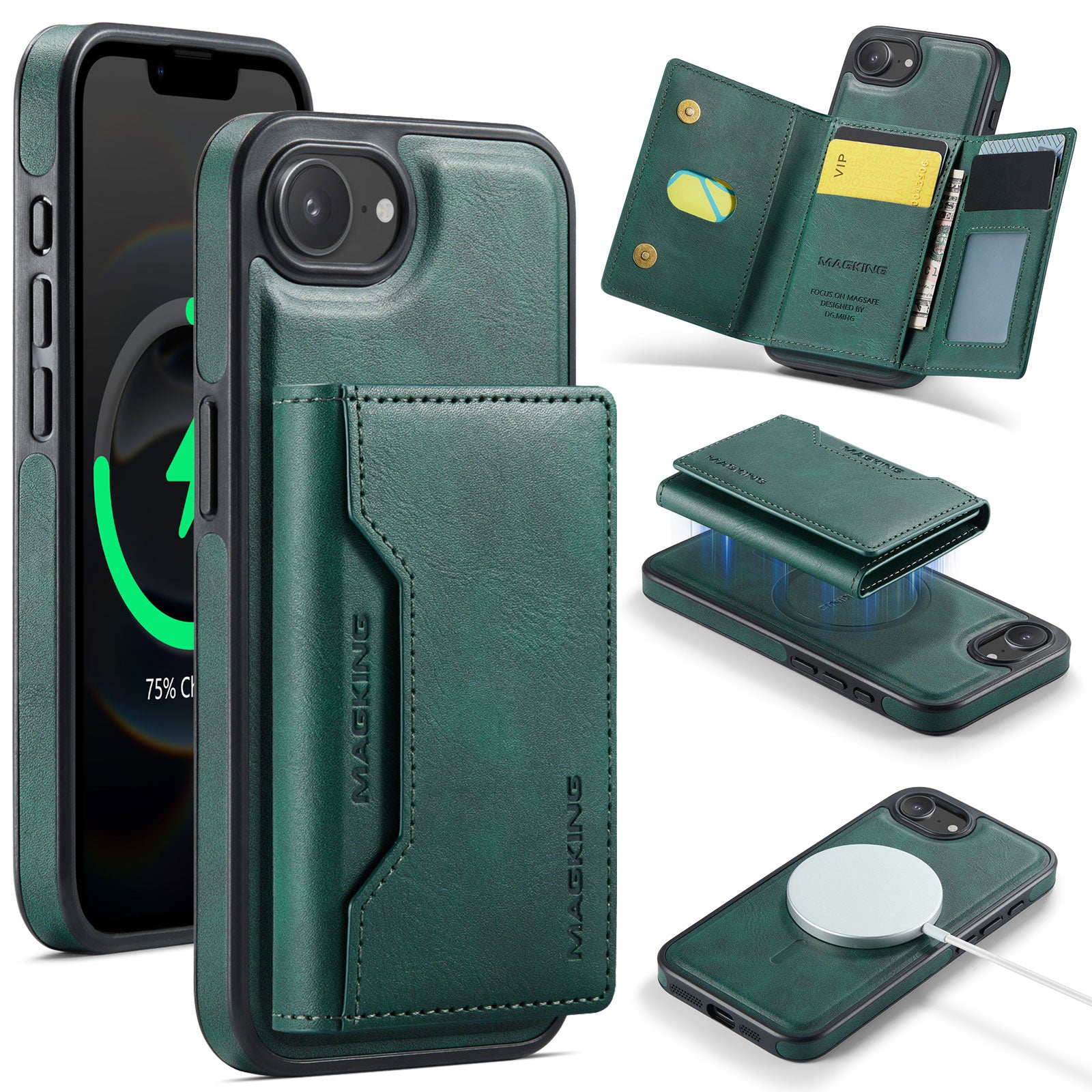 iPhone 16e 17e DG.Ming MagSafe Wallet Case Green