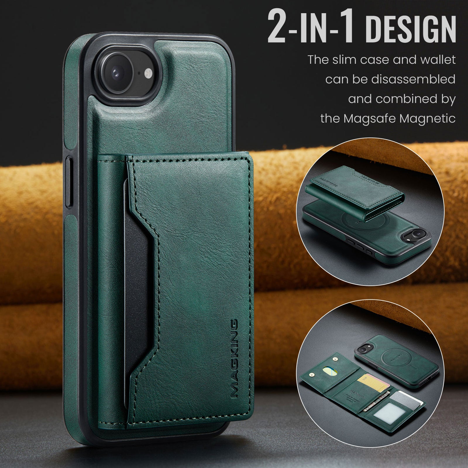 iPhone 16e 17e DG.Ming MagSafe Wallet Case Green