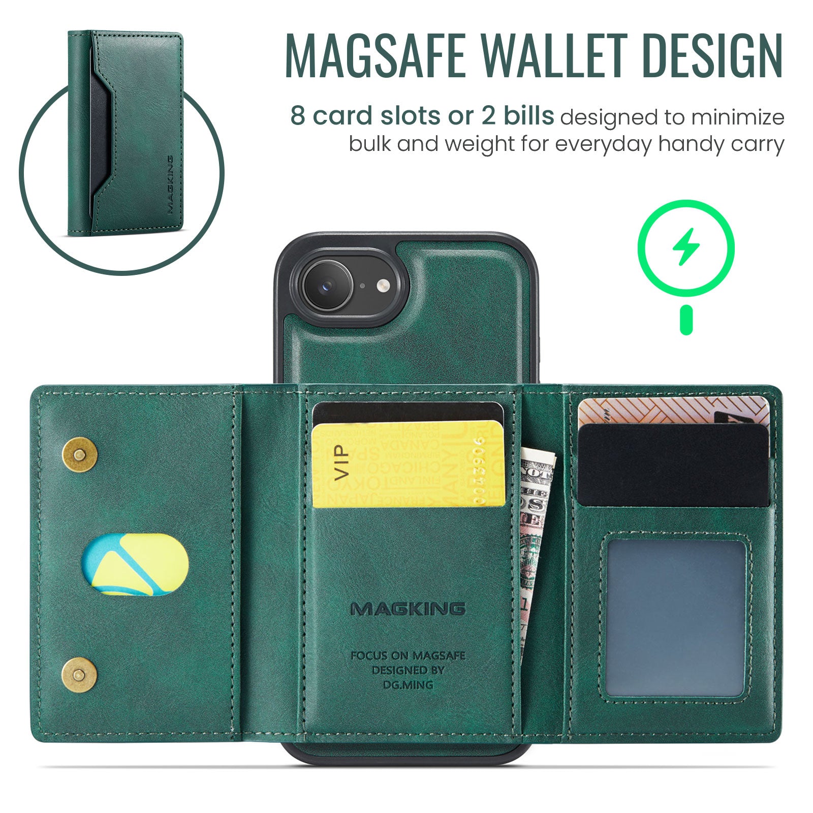 iPhone 16e 17e DG.Ming MagSafe Wallet Case Green