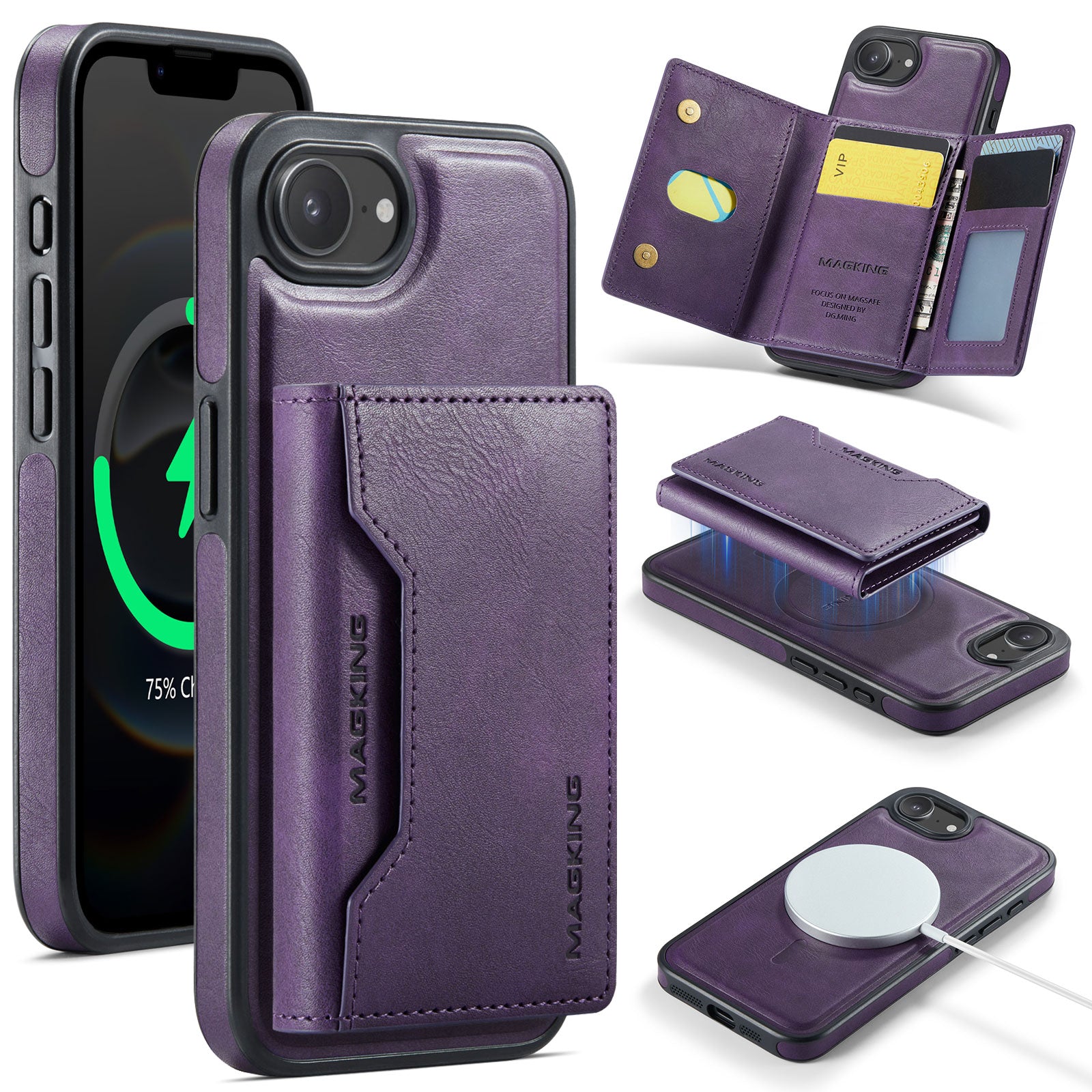 iPhone 16e 17e DG.Ming MagSafe Wallet Case Purple