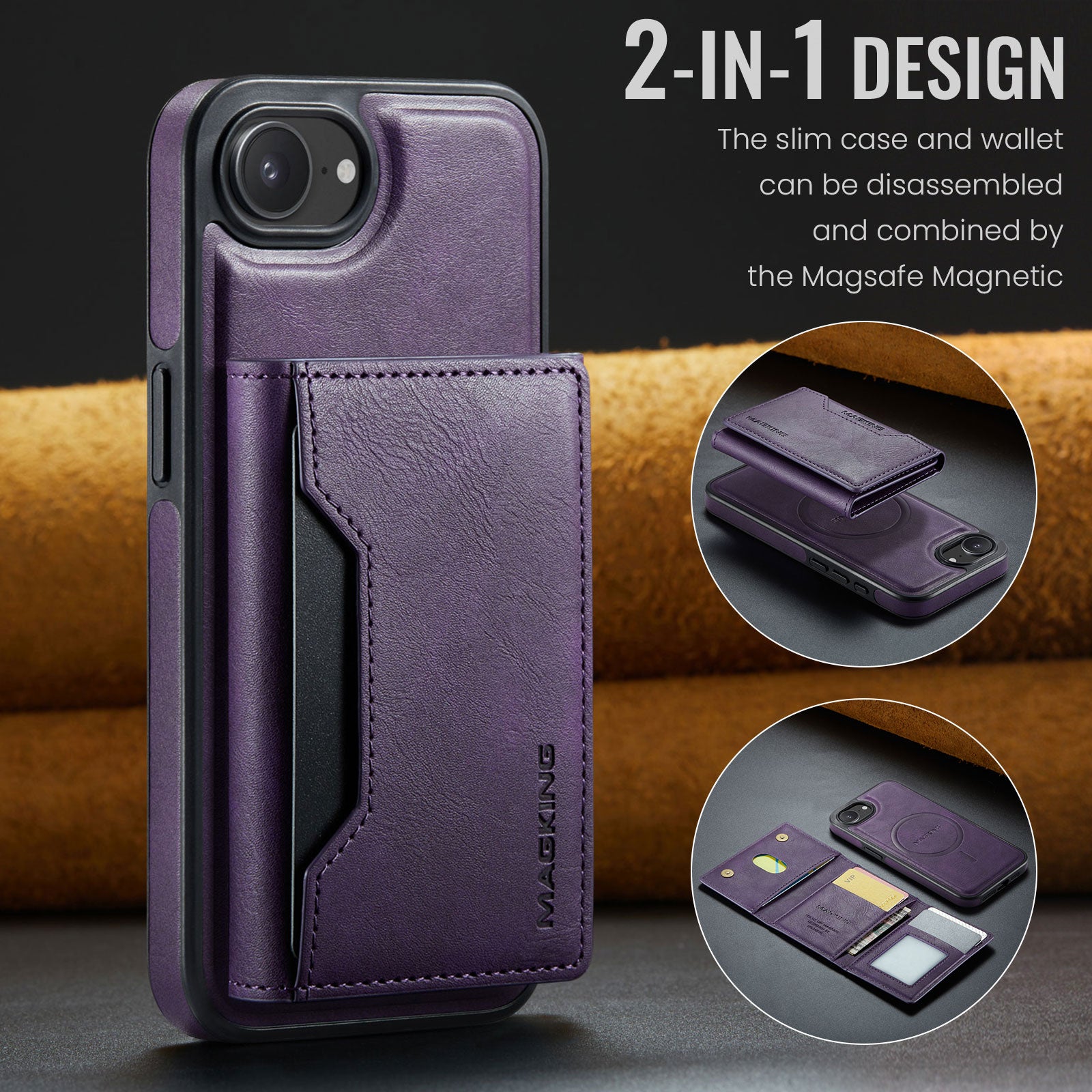 iPhone 16e 17e DG.Ming MagSafe Wallet Case Purple