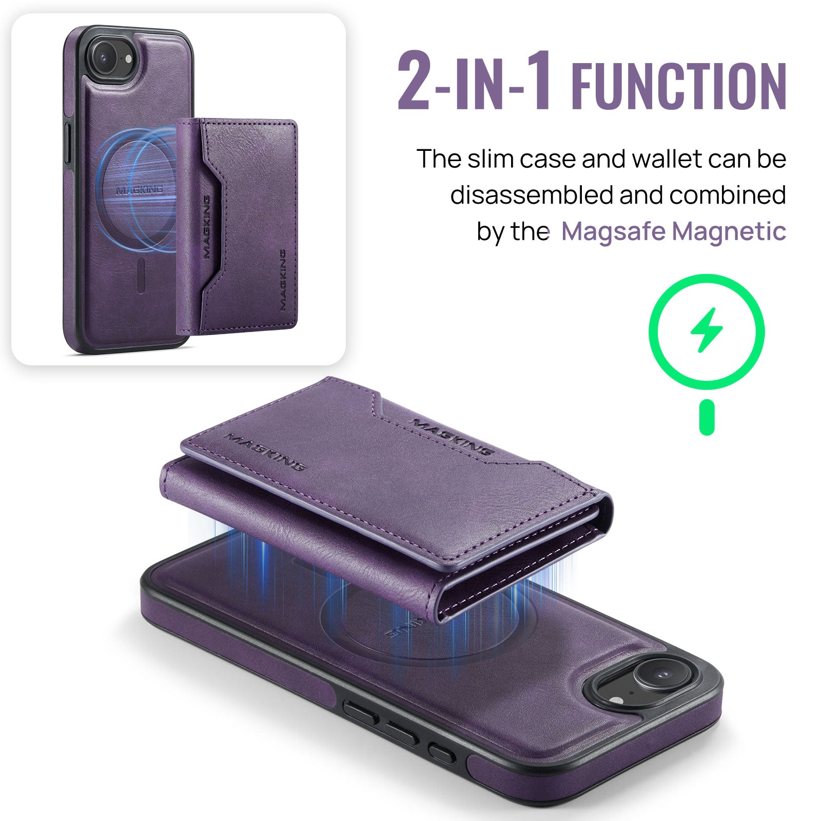 iPhone 16e 17e DG.Ming MagSafe Wallet Case Purple