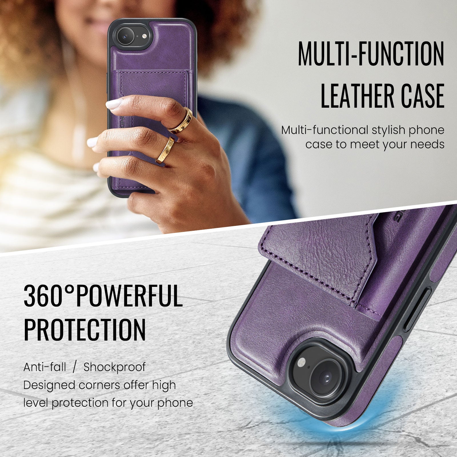 iPhone 16e 17e DG.Ming MagSafe Wallet Case Purple