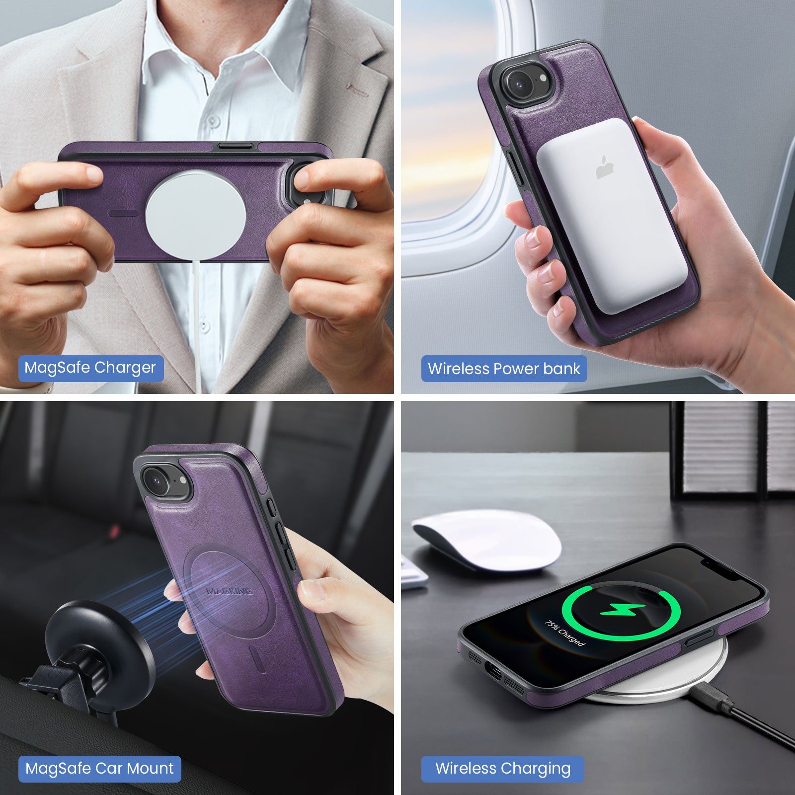 iPhone 16e 17e DG.Ming MagSafe Wallet Case Purple