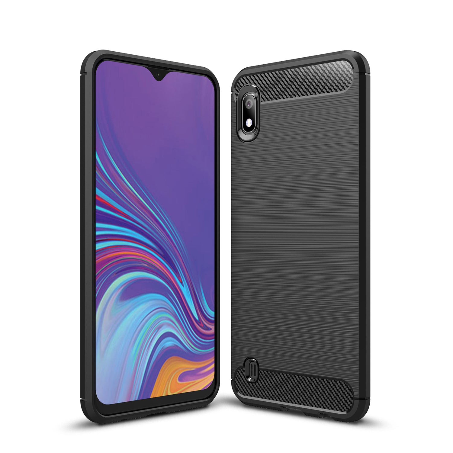 Samsung A10 Carbon Fibre TPU Case Slim Shockproof Cover Black