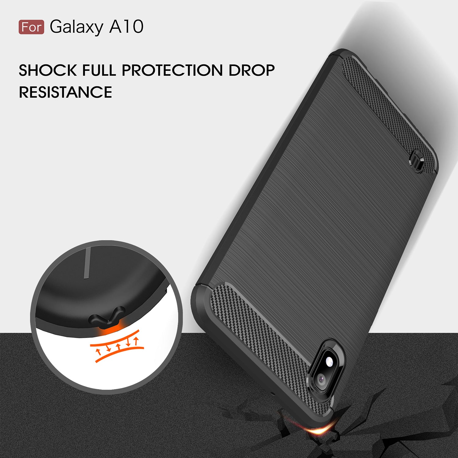 Samsung A10 Carbon Fibre TPU Case Slim Shockproof Cover Black