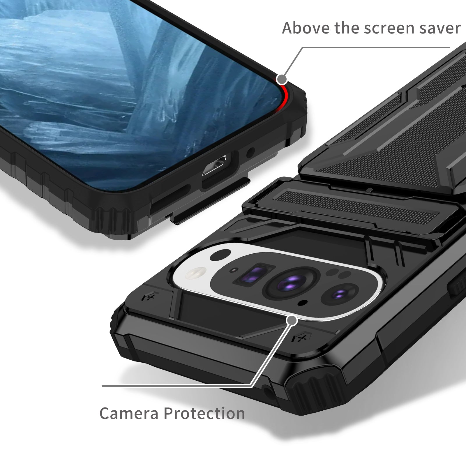 Google Pixel 9Pro Heavy Duty Kickstand Card Holder Case Shockproof Black