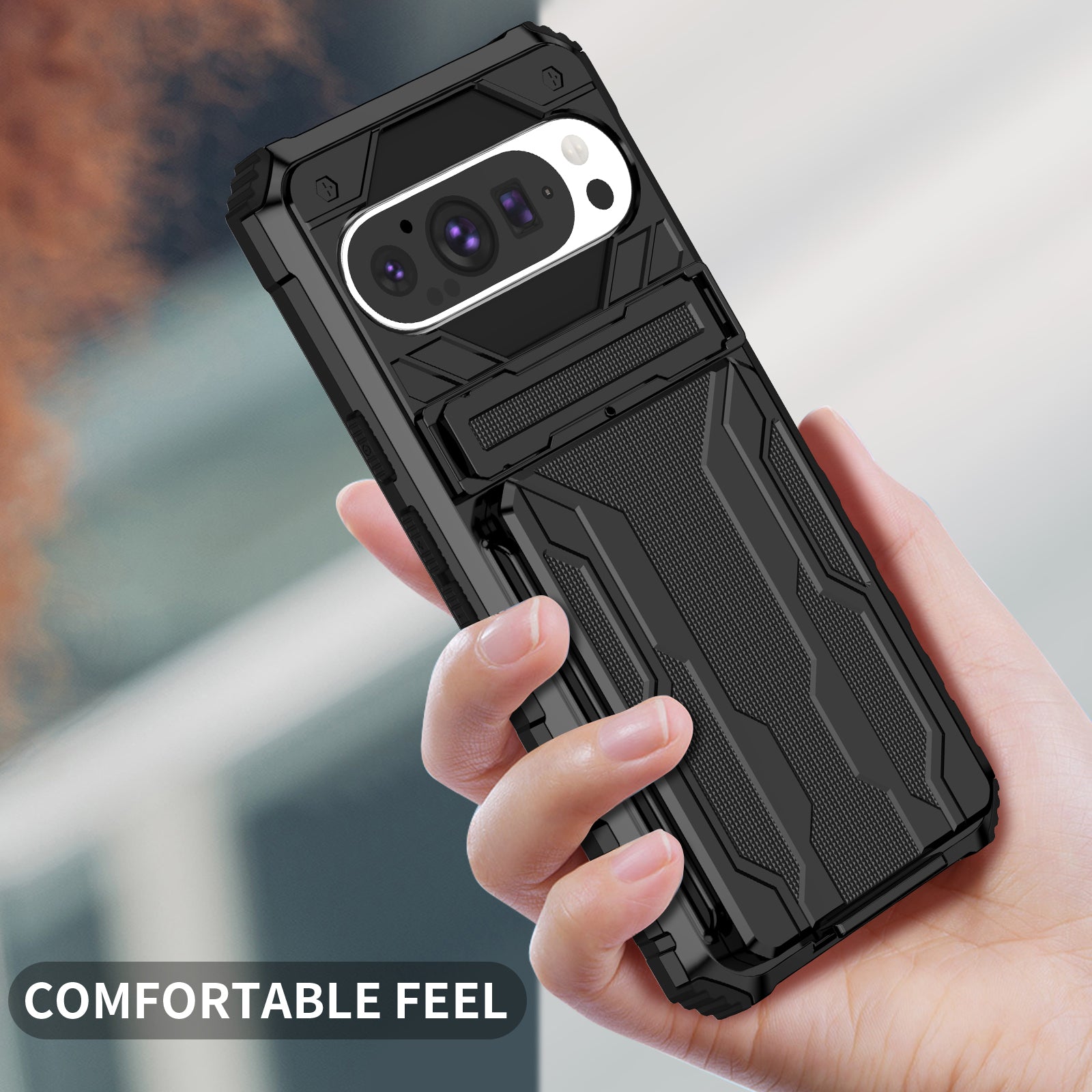 Google Pixel 9Pro Heavy Duty Kickstand Card Holder Case Shockproof Black