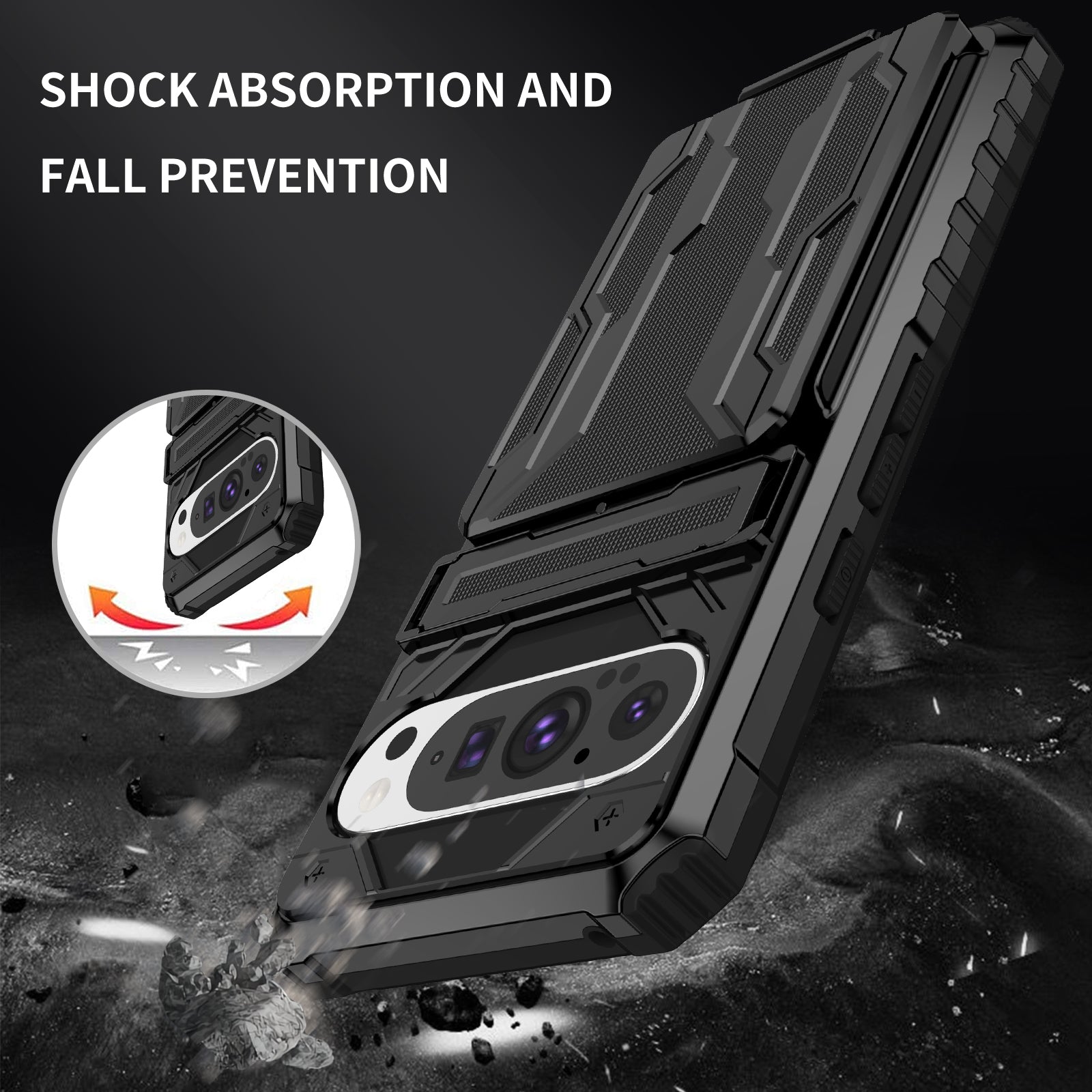 Google Pixel 9Pro Heavy Duty Kickstand Card Holder Case Shockproof Black