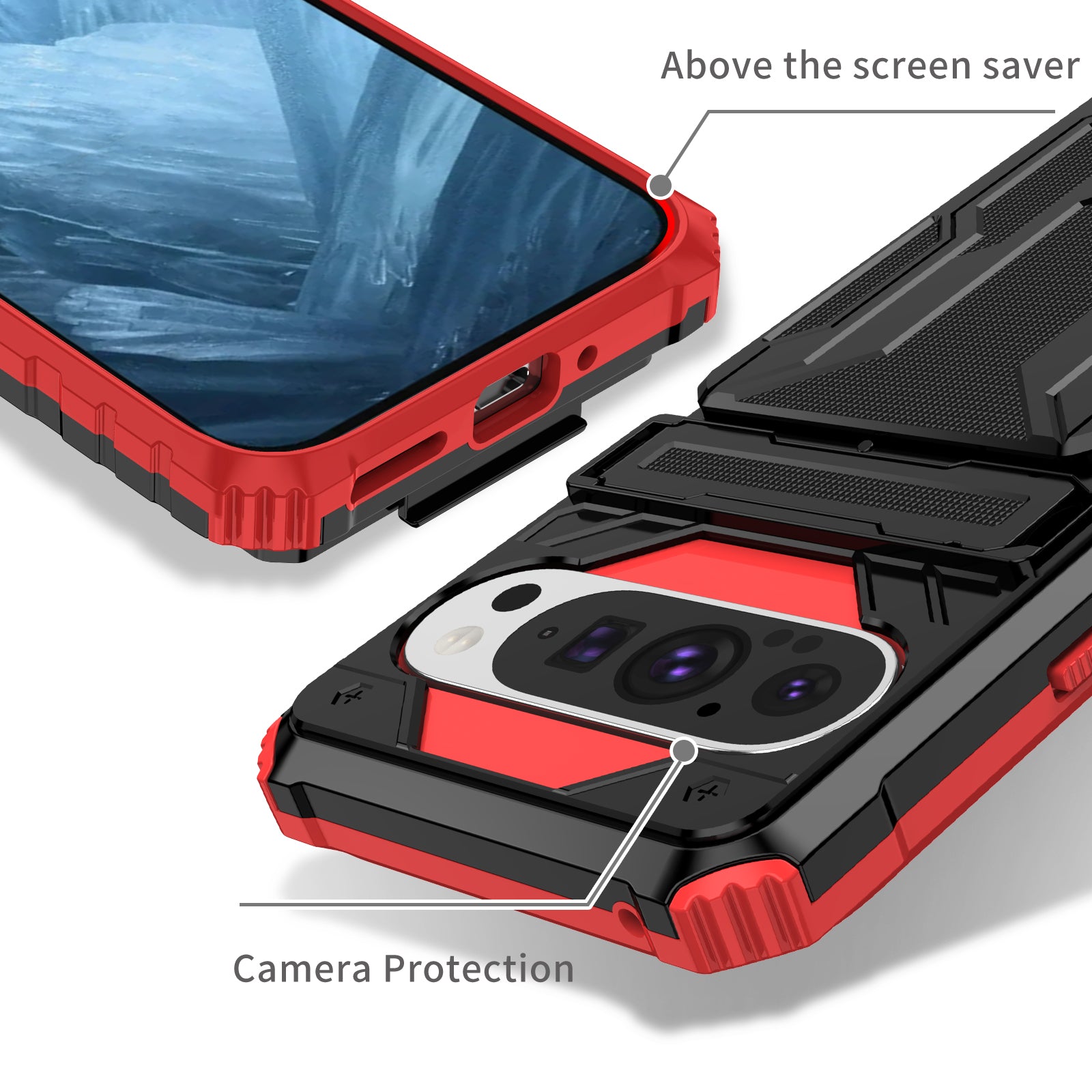 Google Pixel 9Pro Heavy Duty Kickstand Card Holder Case Shockproof Red