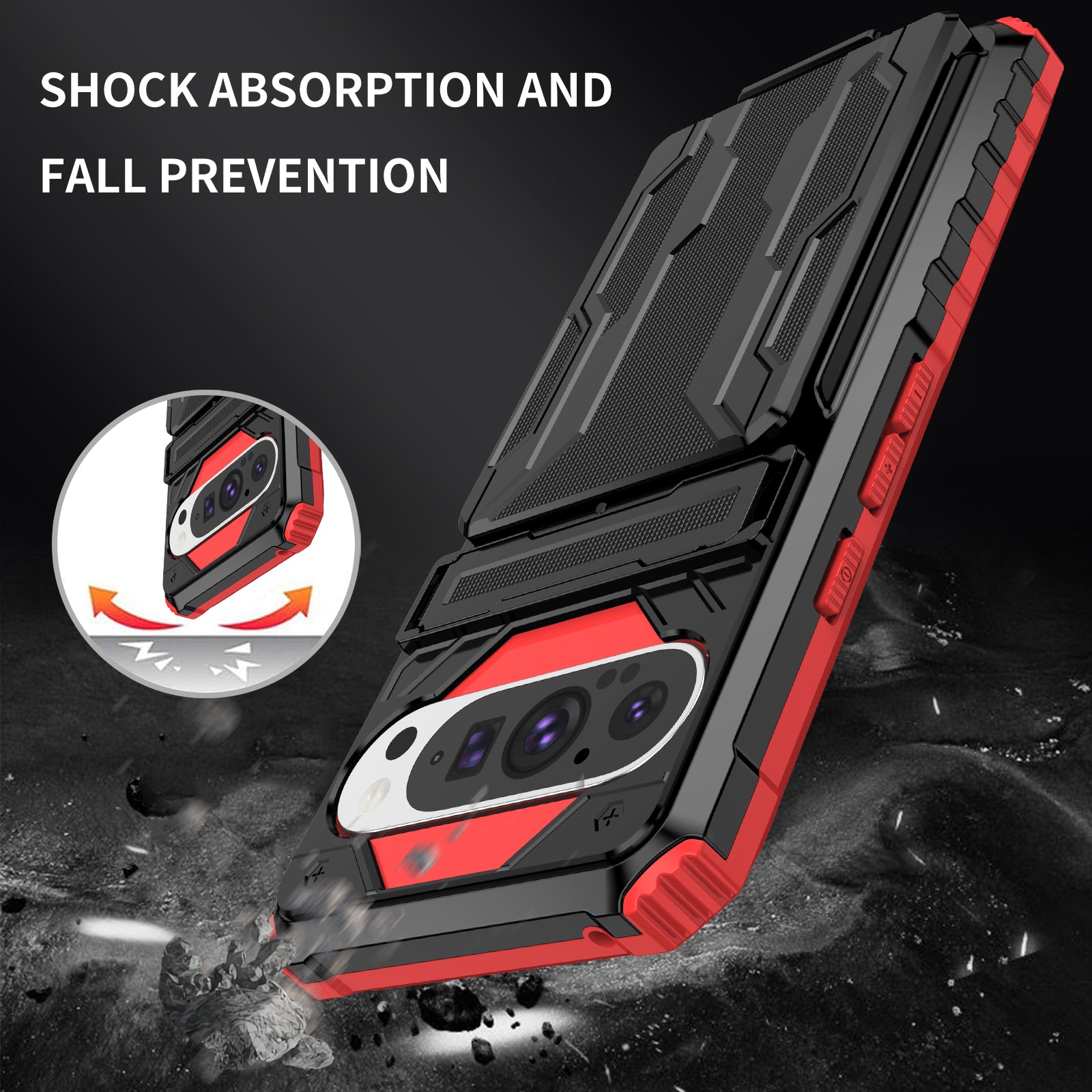 Google Pixel 9Pro Heavy Duty Kickstand Card Holder Case Shockproof Red