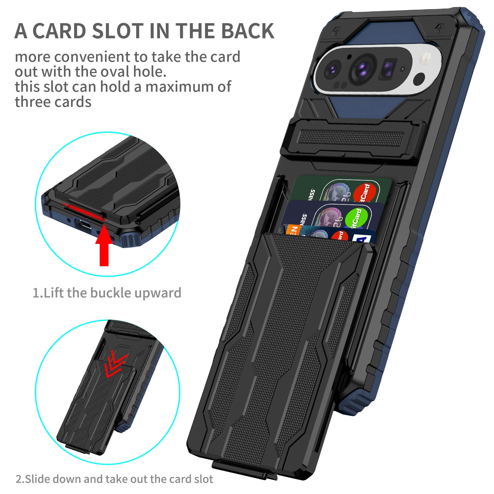 Google Pixel 9Pro Heavy Duty Kickstand Card Holder Case Shockproof Navy