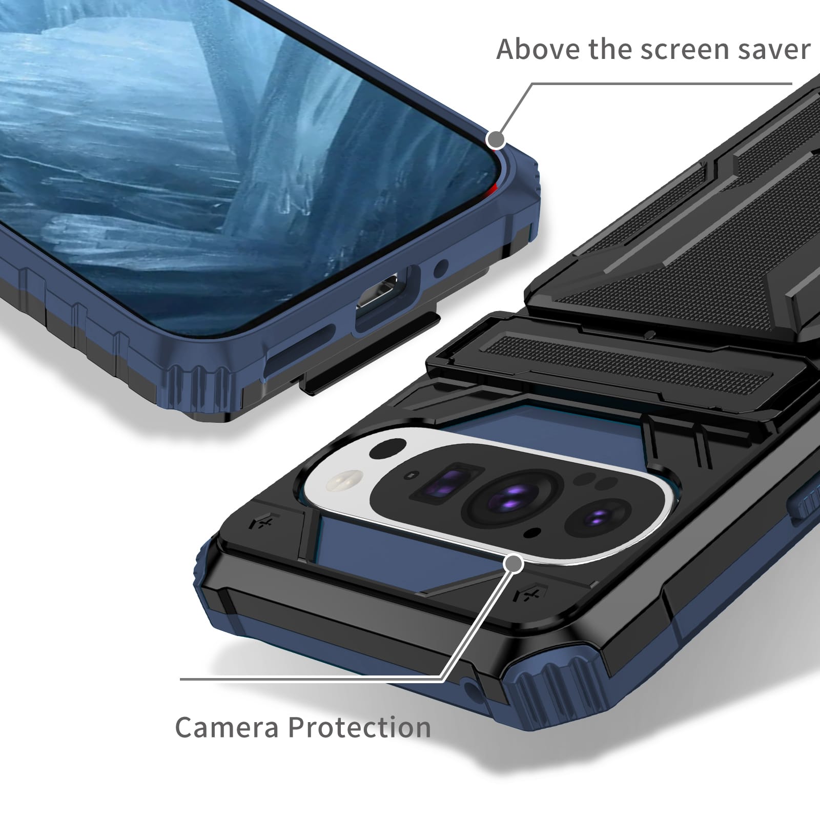 Google Pixel 9Pro Heavy Duty Kickstand Card Holder Case Shockproof Navy