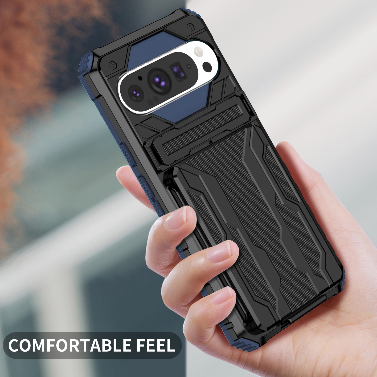 Google Pixel 9Pro Heavy Duty Kickstand Card Holder Case Shockproof Navy