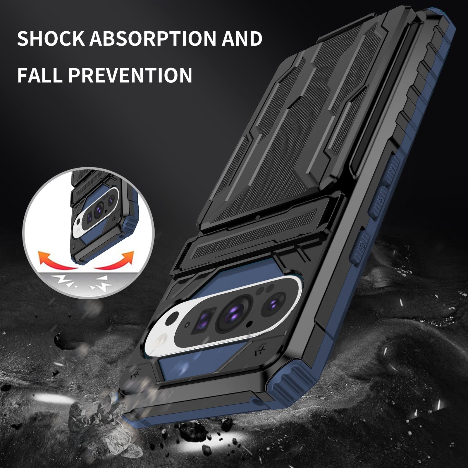 Google Pixel 9Pro Heavy Duty Kickstand Card Holder Case Shockproof Navy