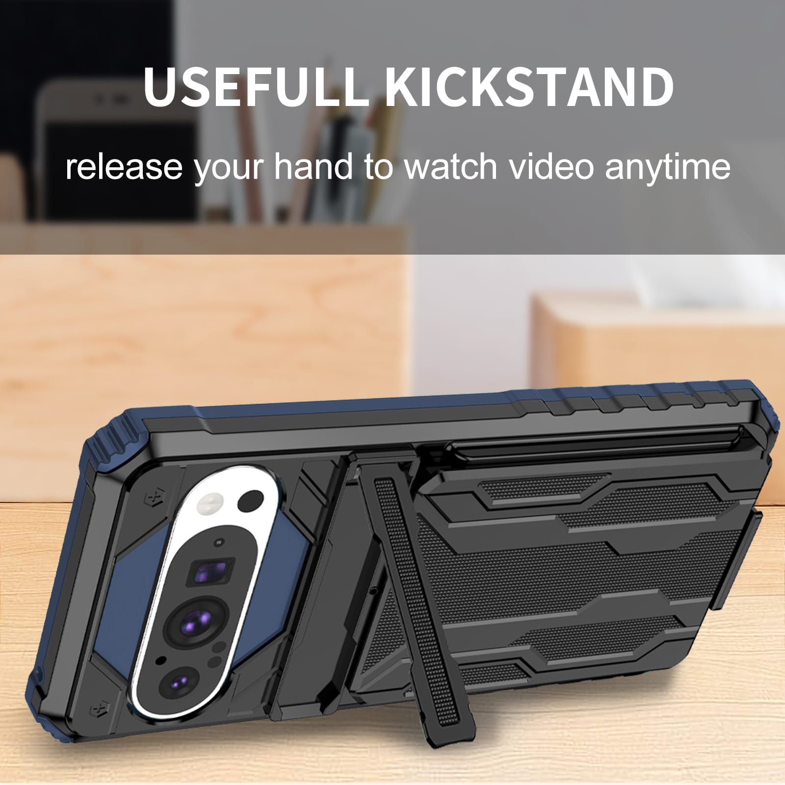 Google Pixel 9Pro Heavy Duty Kickstand Card Holder Case Shockproof Navy