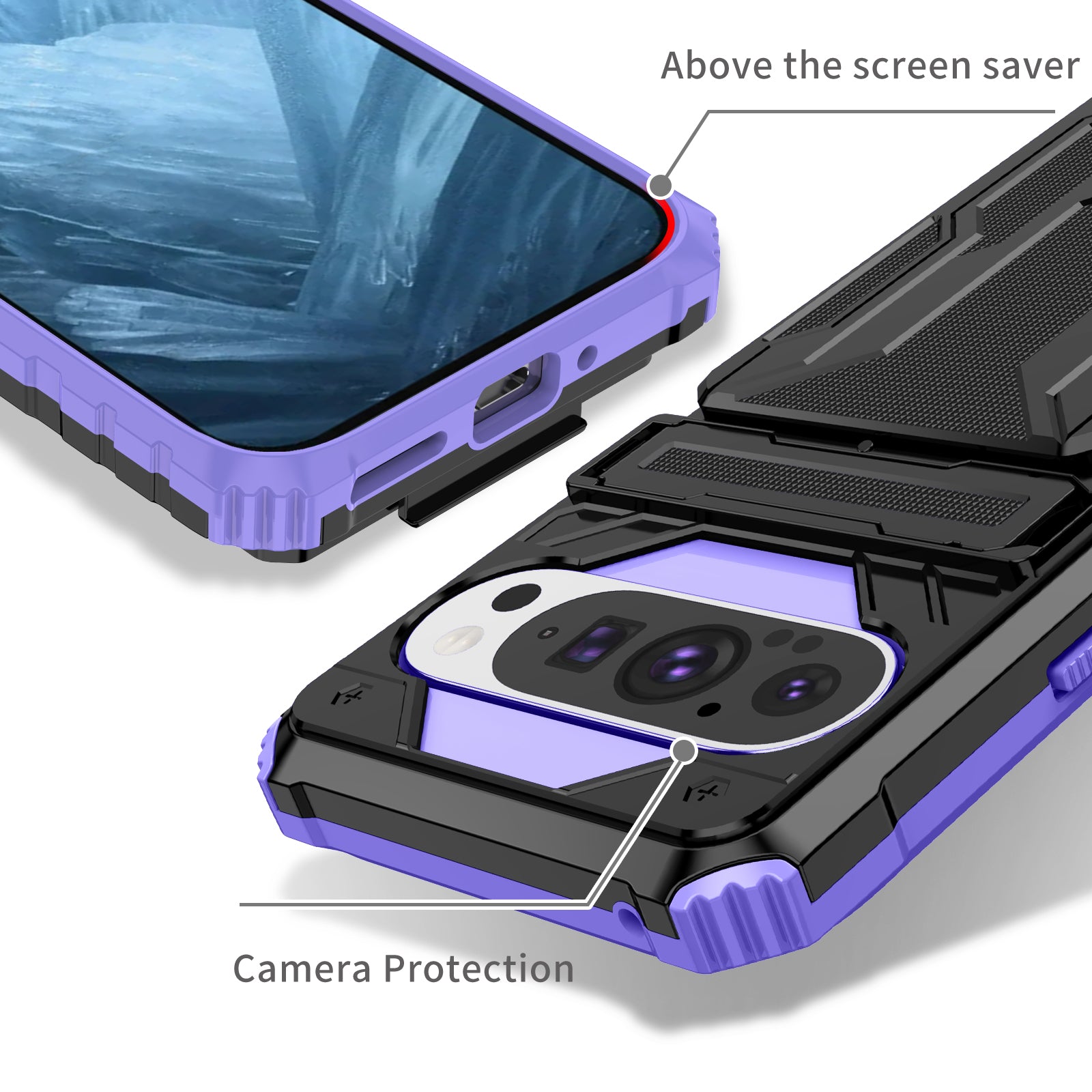 Google Pixel 9Pro Heavy Duty Kickstand Card Holder Case Shockproof Purple