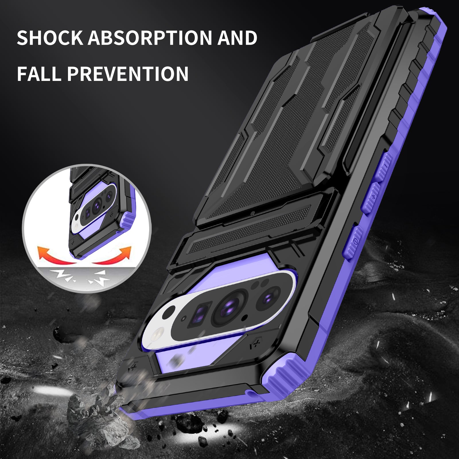 Google Pixel 9Pro Heavy Duty Kickstand Card Holder Case Shockproof Purple