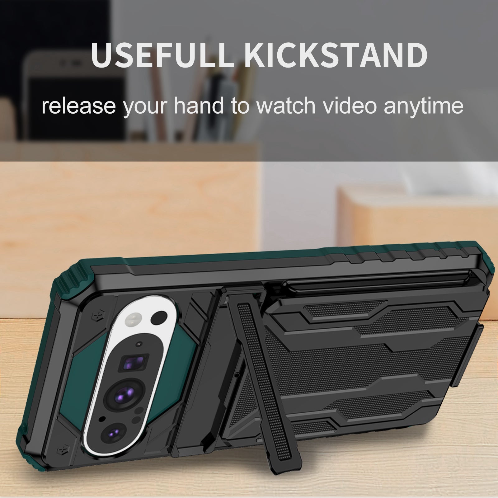 Google Pixel 9 Heavy Duty Kickstand Card Holder Case Shockproof Teal