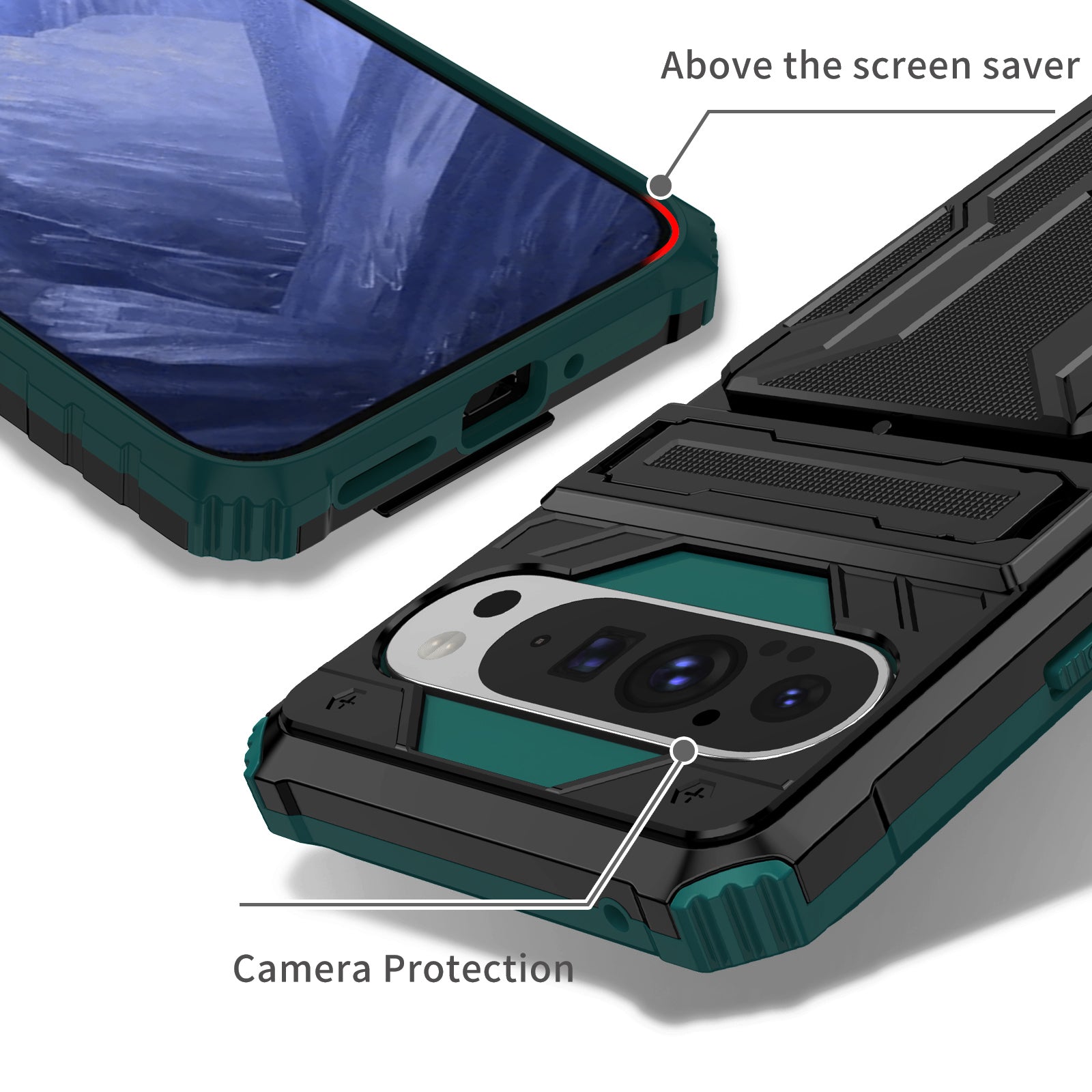 Google Pixel 9 Pro XL Heavy Duty Kickstand Card Holder Case Shockproof Teal