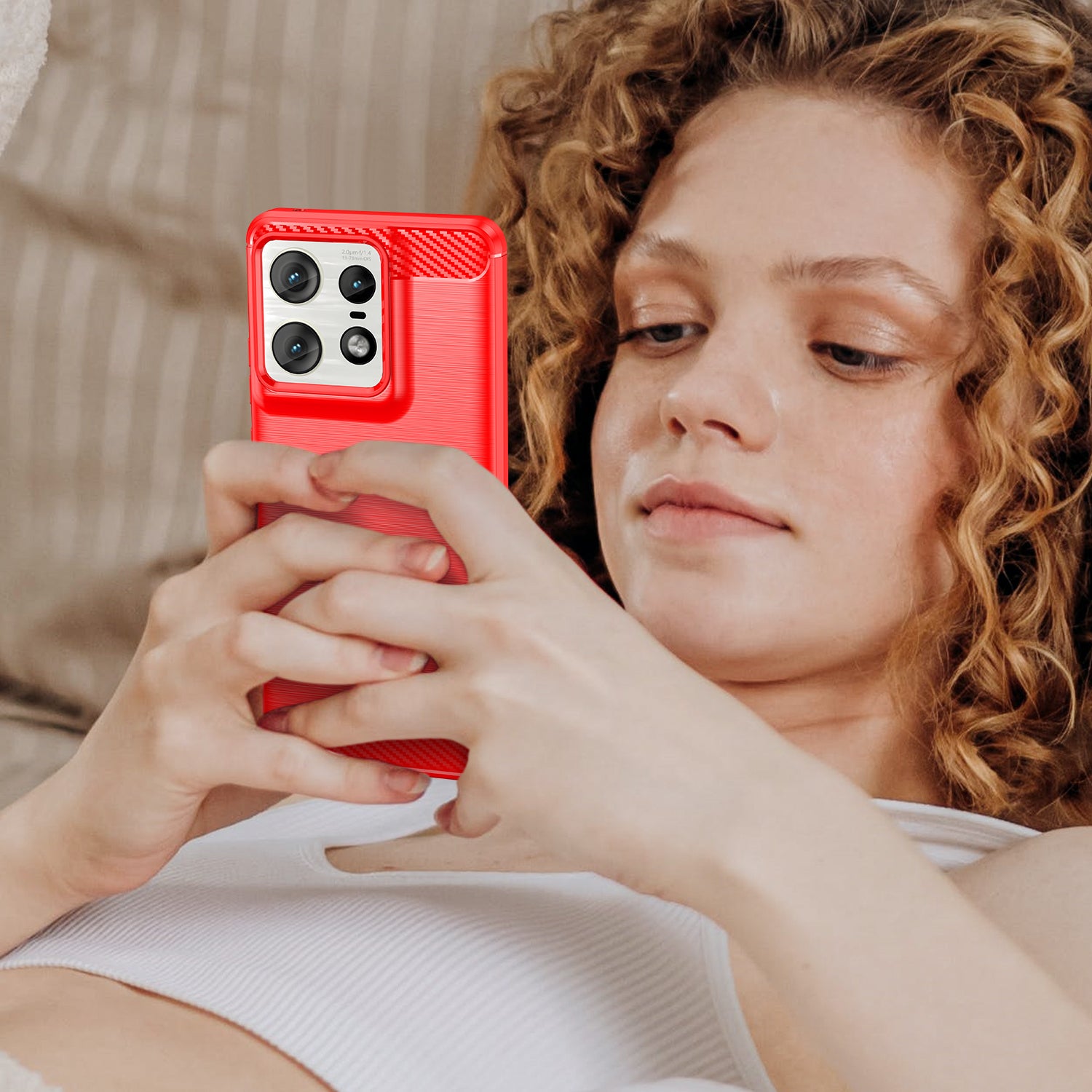 Motorola Moto Edge 50Pro Carbon Fibre TPU Case Slim Shockproof Cover Red