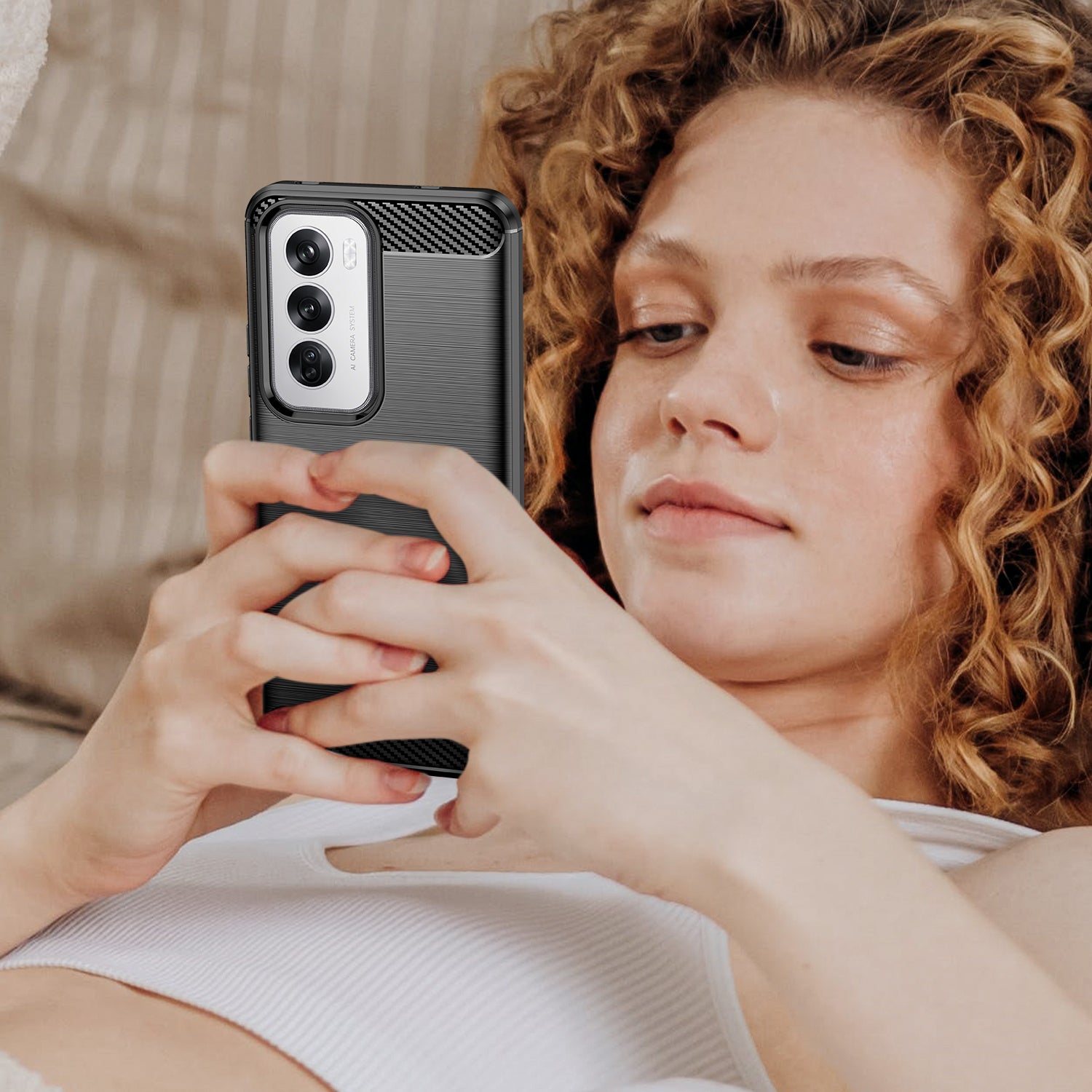 OPPO Reno 12 Carbon Fibre TPU Case Slim Shockproof Cover Black