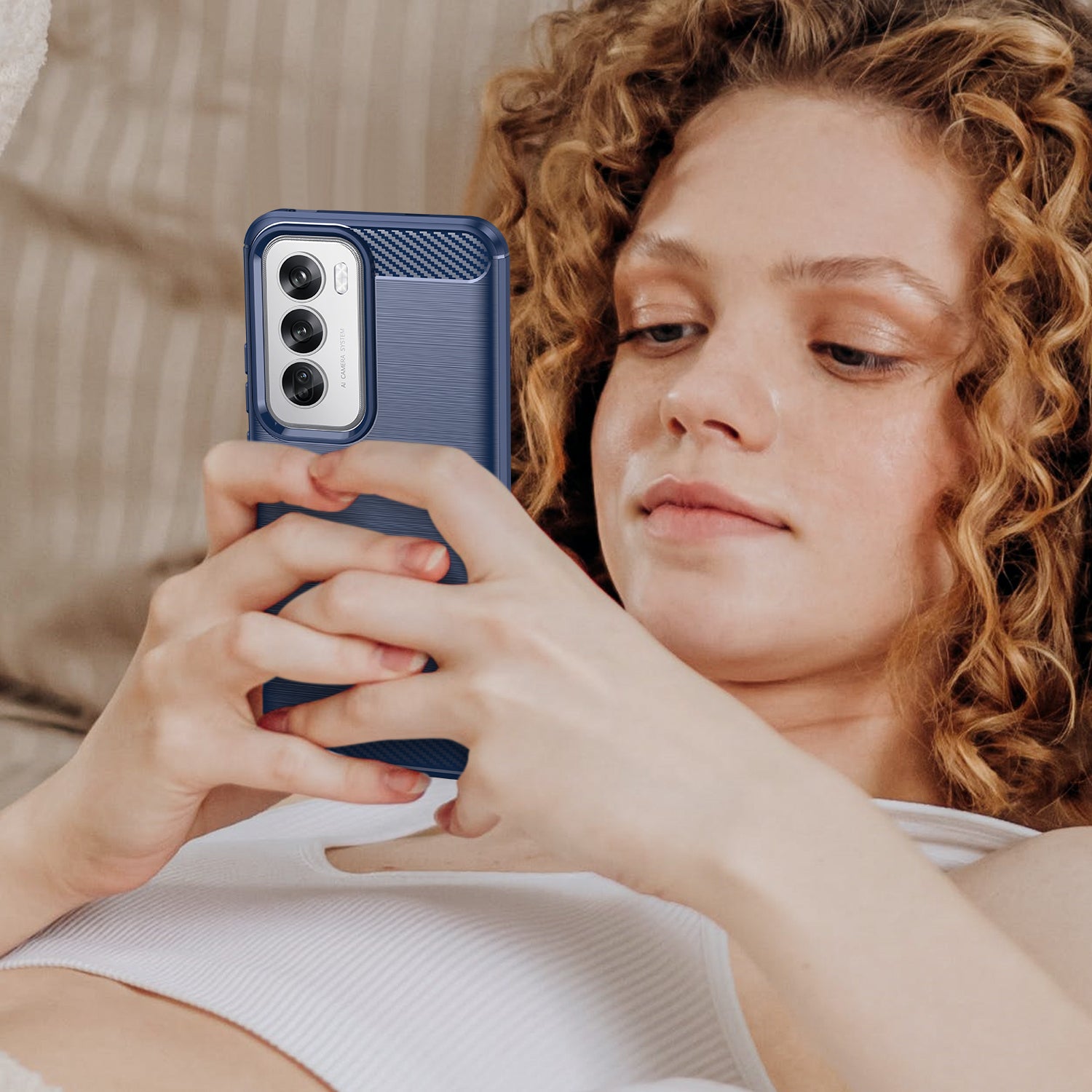 OPPO Reno 12Pro Carbon Fibre TPU Case Slim Shockproof Cover Navy