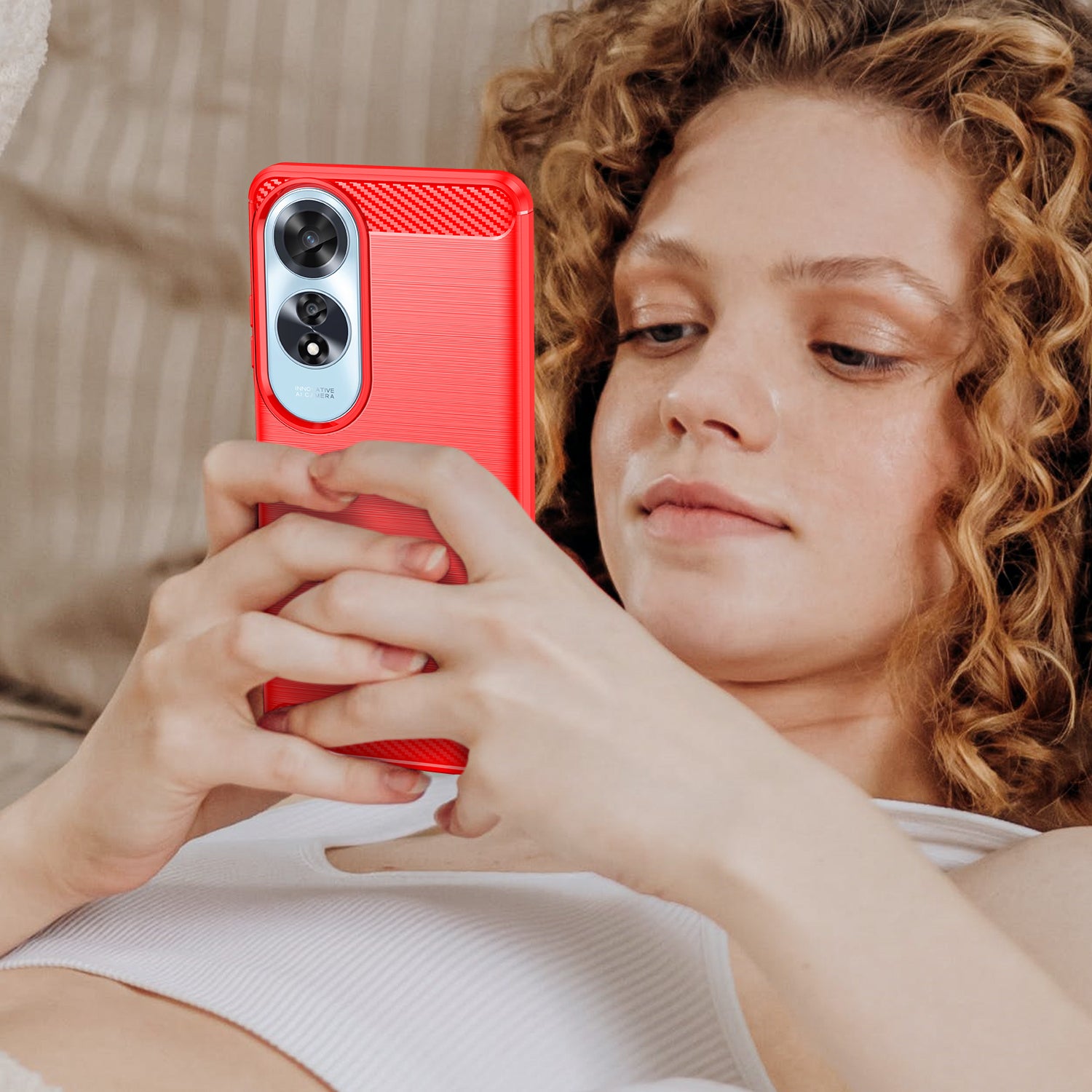 OPPO A60 4G Carbon Fibre TPU Case Slim Shockproof Cover Red