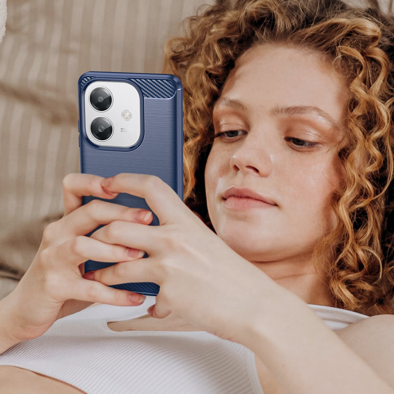 OPPO A40 4G Carbon Fibre TPU Case Slim Shockproof Cover Navy