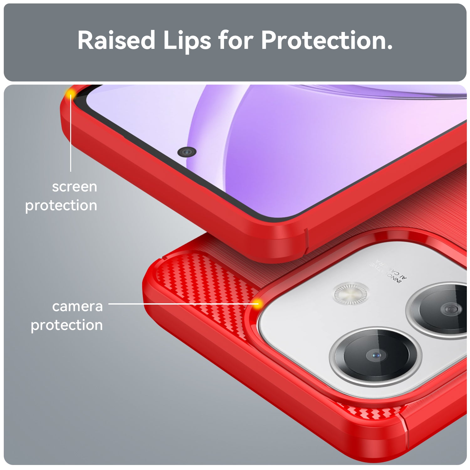 OPPO A40 4G Carbon Fibre TPU Case Slim Shockproof Cover Red