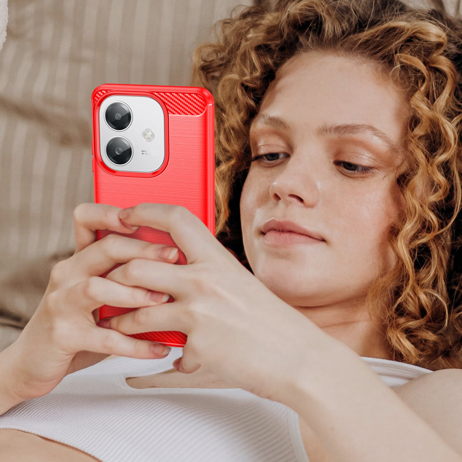 OPPO A40 4G Carbon Fibre TPU Case Slim Shockproof Cover Red