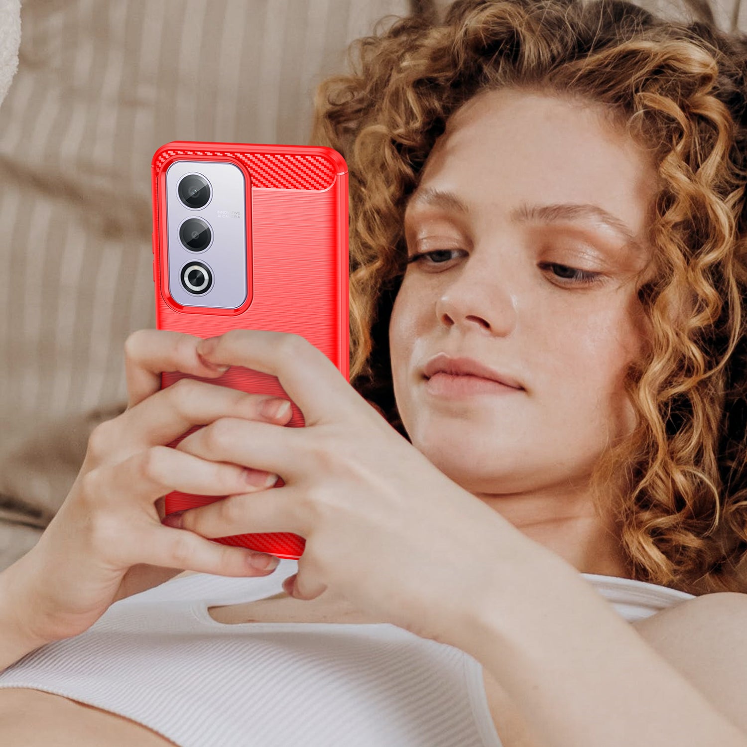 OPPO A80 5G/A3Pro Carbon Fibre TPU Case Slim Shockproof Cover Red