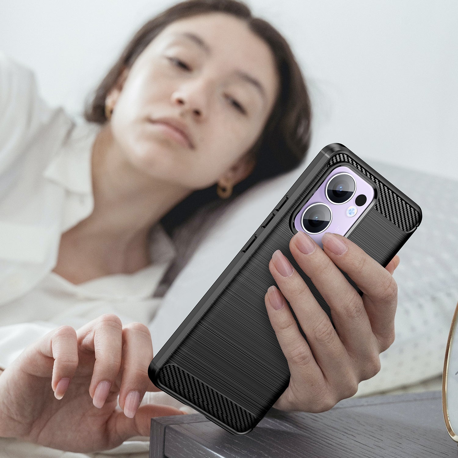 OPPO Reno 13F 5G Carbon Fibre TPU Case Slim Shockproof Cover Black