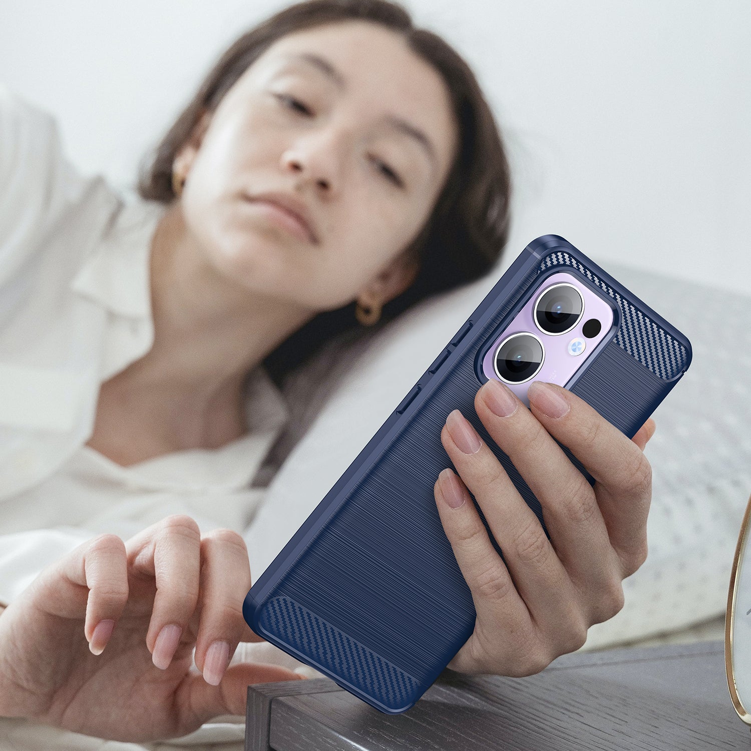 OPPO Reno 13F 5G Carbon Fibre TPU Case Slim Shockproof Cover Navy