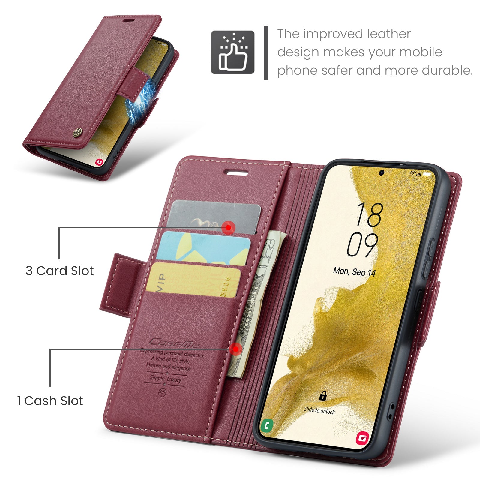Samsung Galaxy S22 CaseMe 023 Wallet Flip Cover, RFID Protection, Card Holder