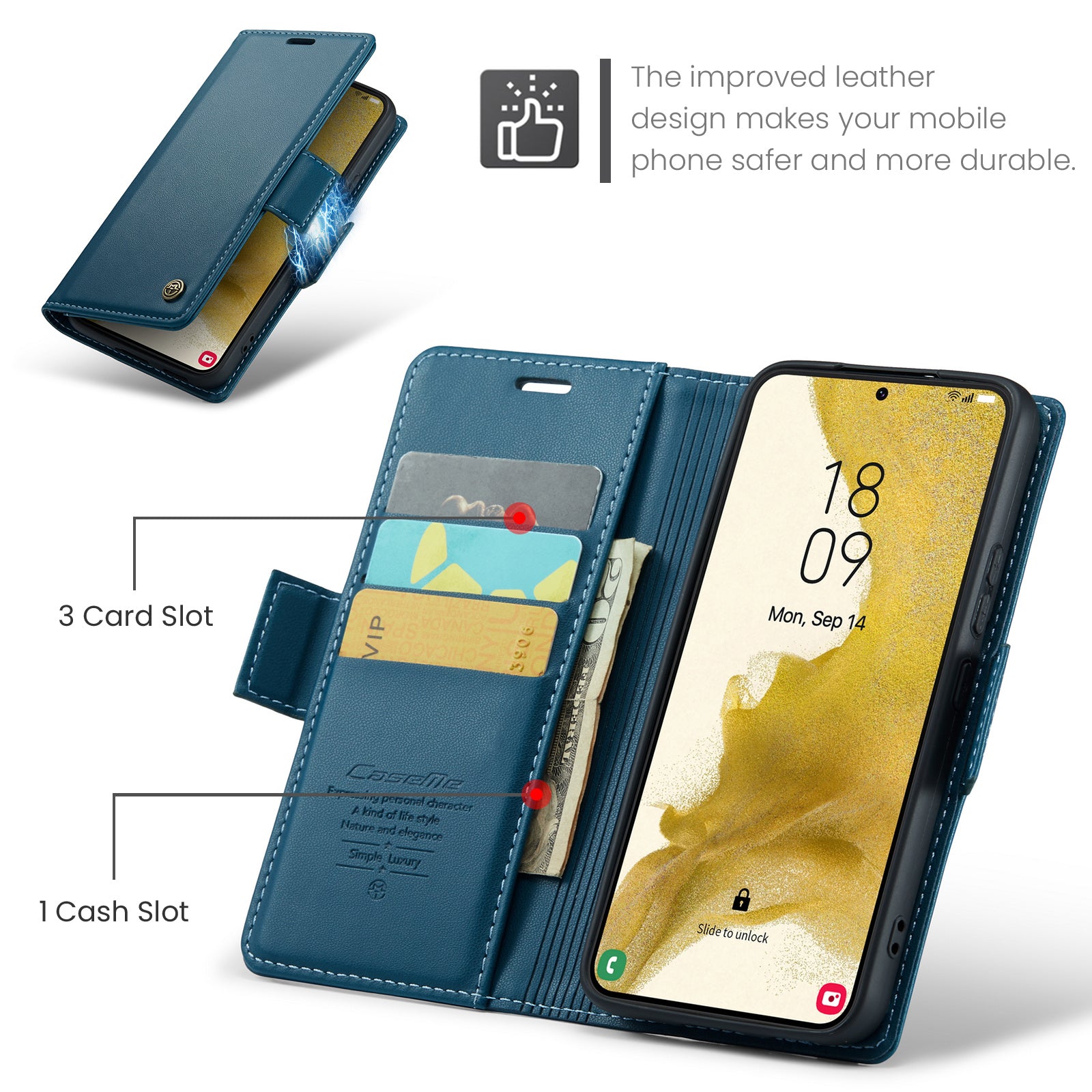 Samsung Galaxy S22 CaseMe 023 Wallet Flip Cover, RFID Protection, Card Holder