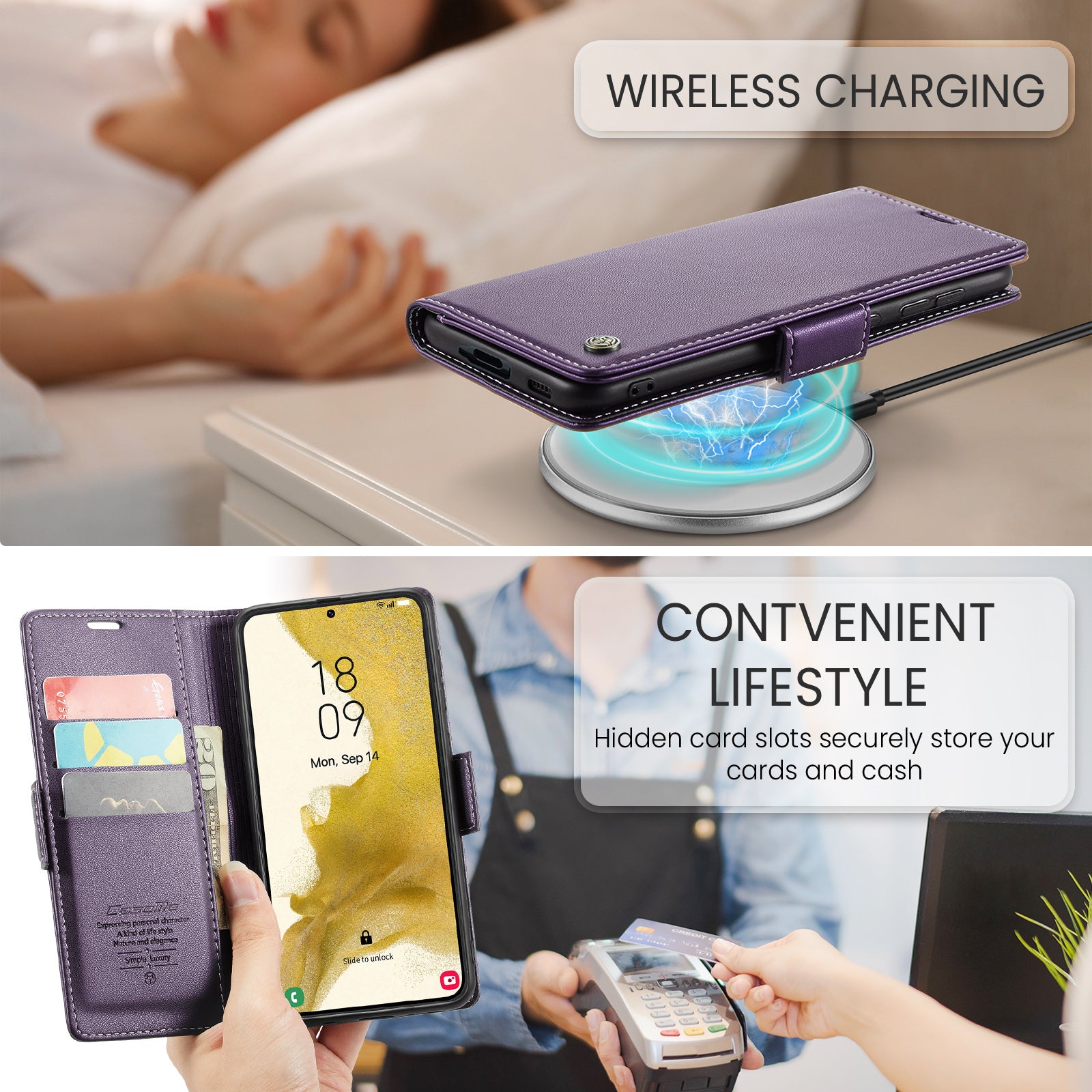 Samsung Galaxy S22 CaseMe 023 Wallet Flip Cover, RFID Protection, Card Holder