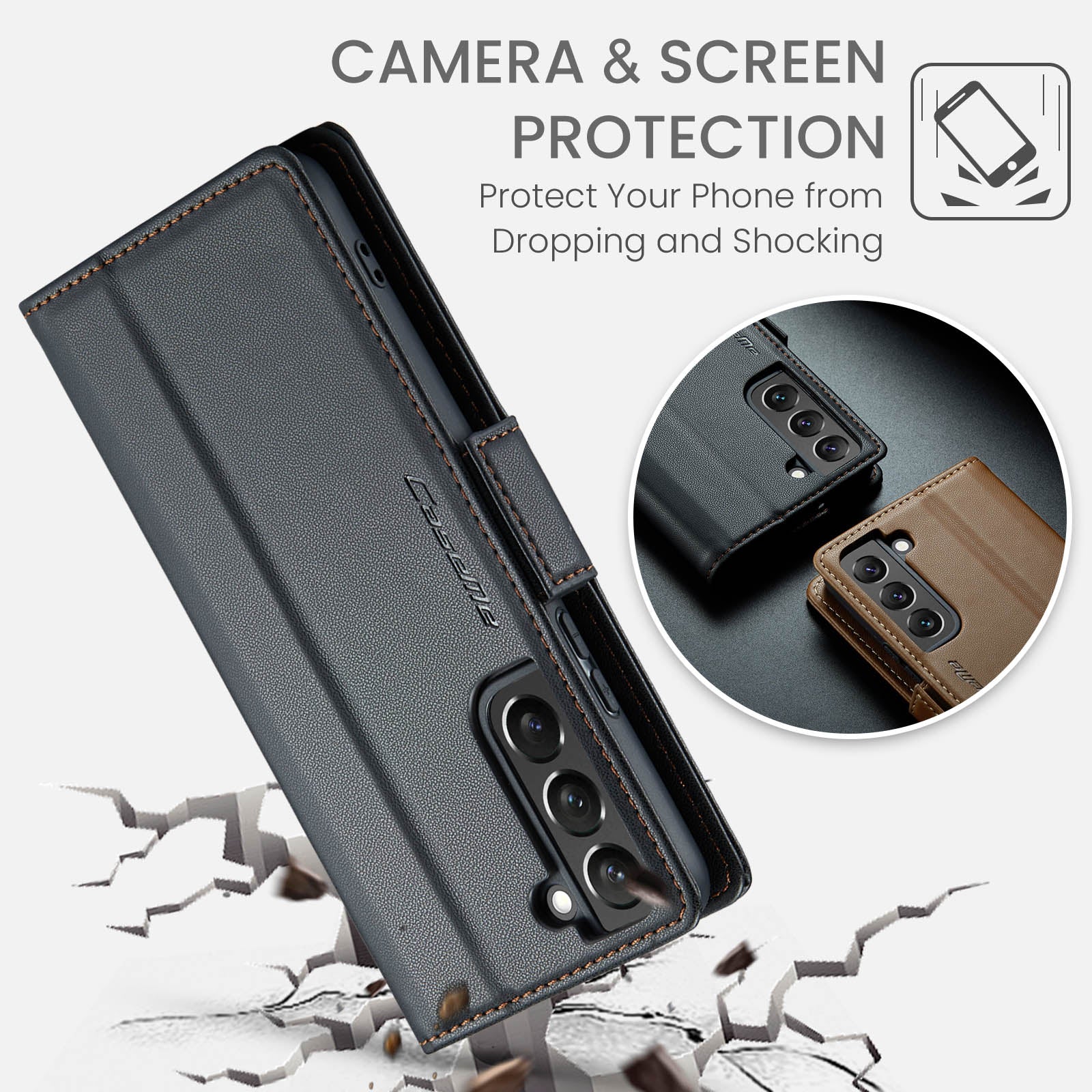Samsung Galaxy S22 Plus CaseMe 023 Wallet Flip Cover, RFID Protection, Card Holder