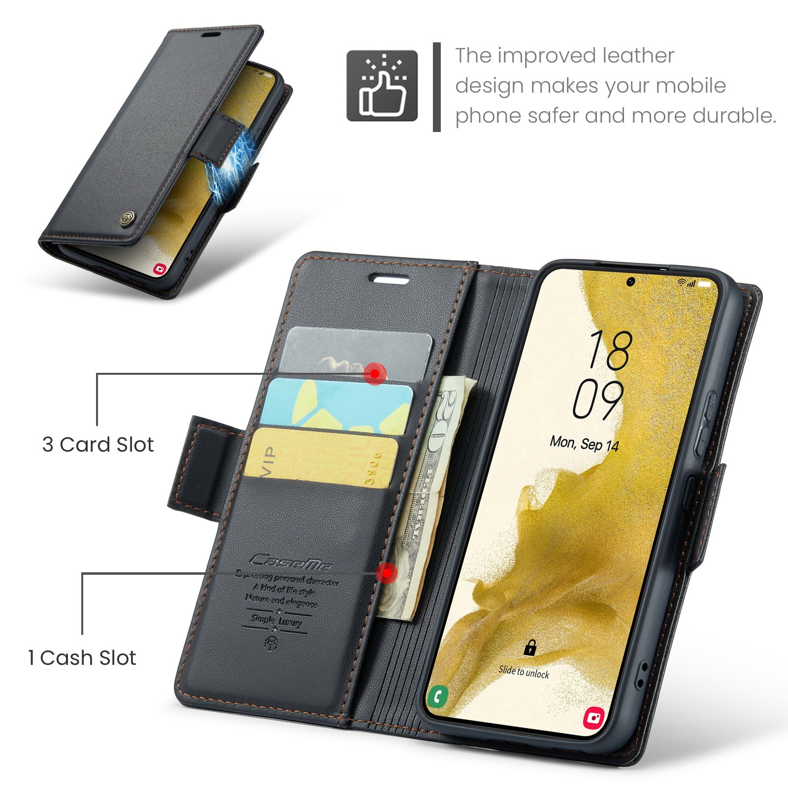 Samsung Galaxy S22 Plus CaseMe 023 Wallet Flip Cover, RFID Protection, Card Holder