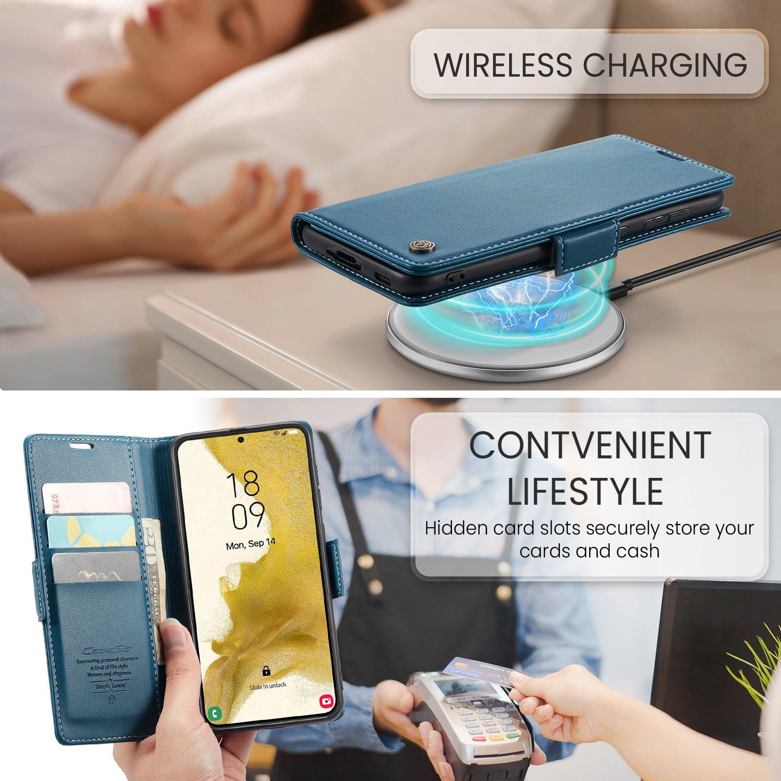 Samsung Galaxy S22 Plus CaseMe 023 Wallet Flip Cover, RFID Protection, Card Holder