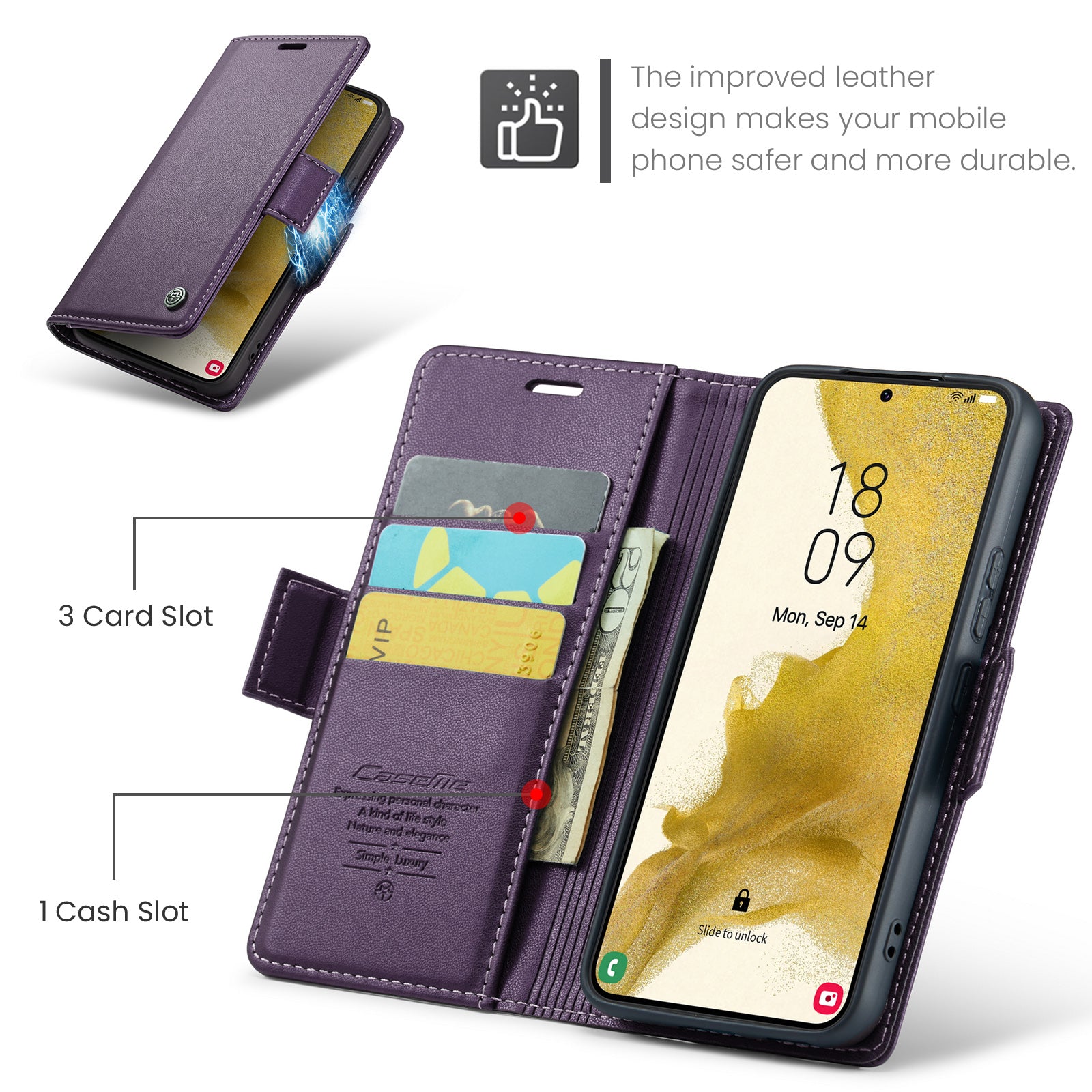 Samsung Galaxy S22 Plus CaseMe 023 Wallet Flip Cover, RFID Protection, Card Holder