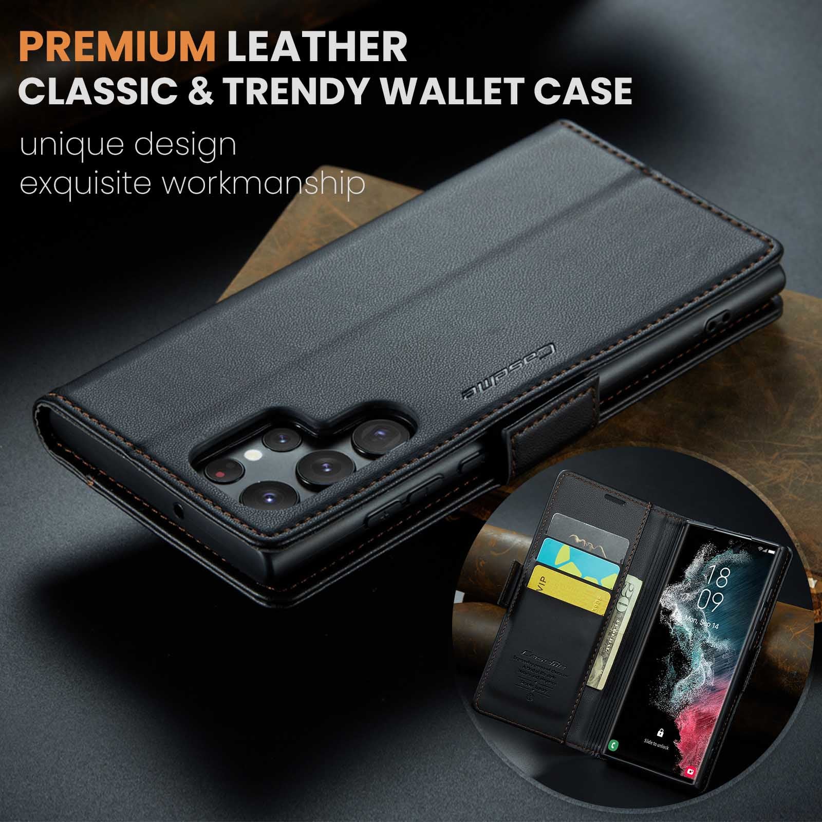 Samsung Galaxy S22 Ultra CaseMe 023 Wallet Flip Cover, RFID Protection, Card Holder