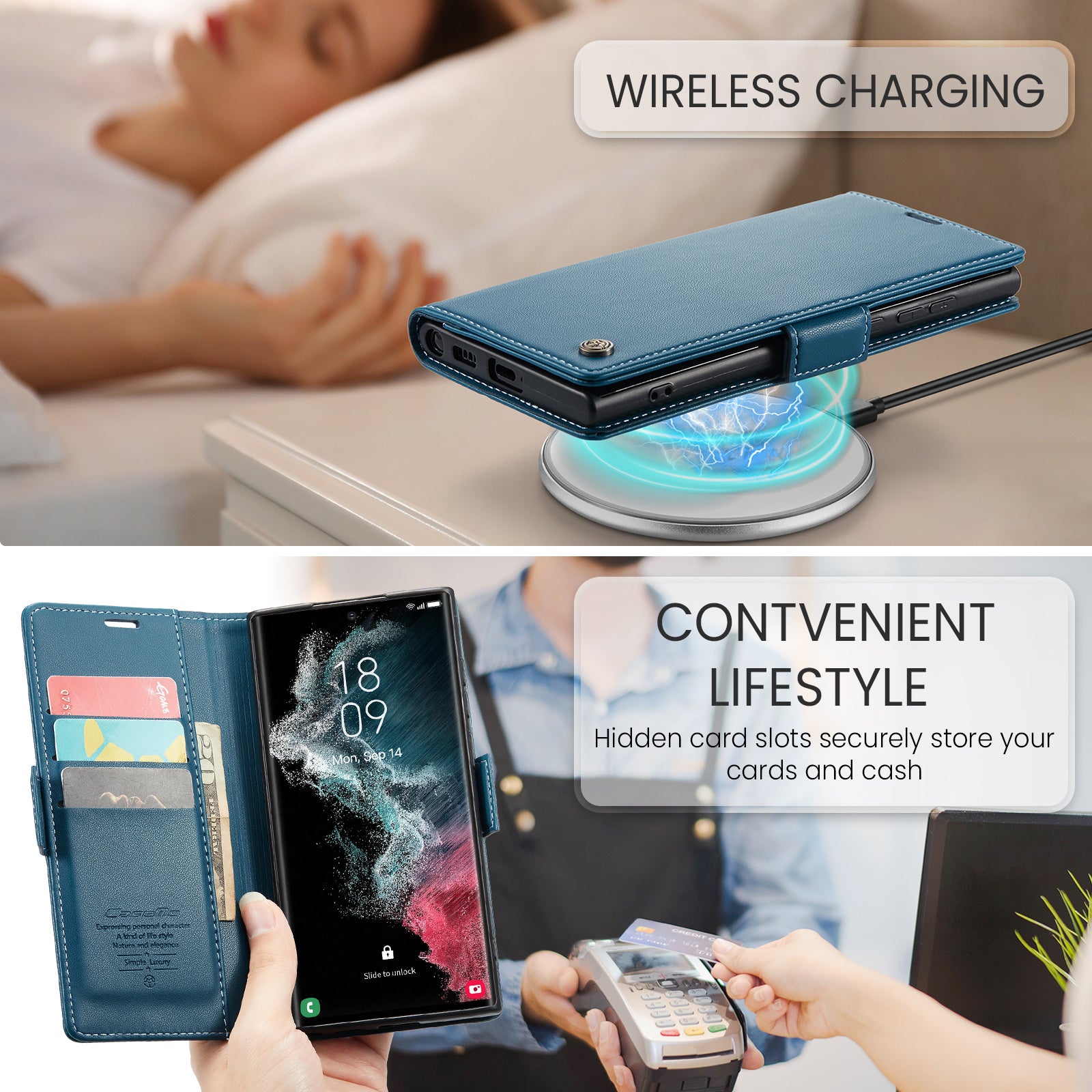 Samsung Galaxy S22 Ultra CaseMe 023 Wallet Flip Cover, RFID Protection, Card Holder