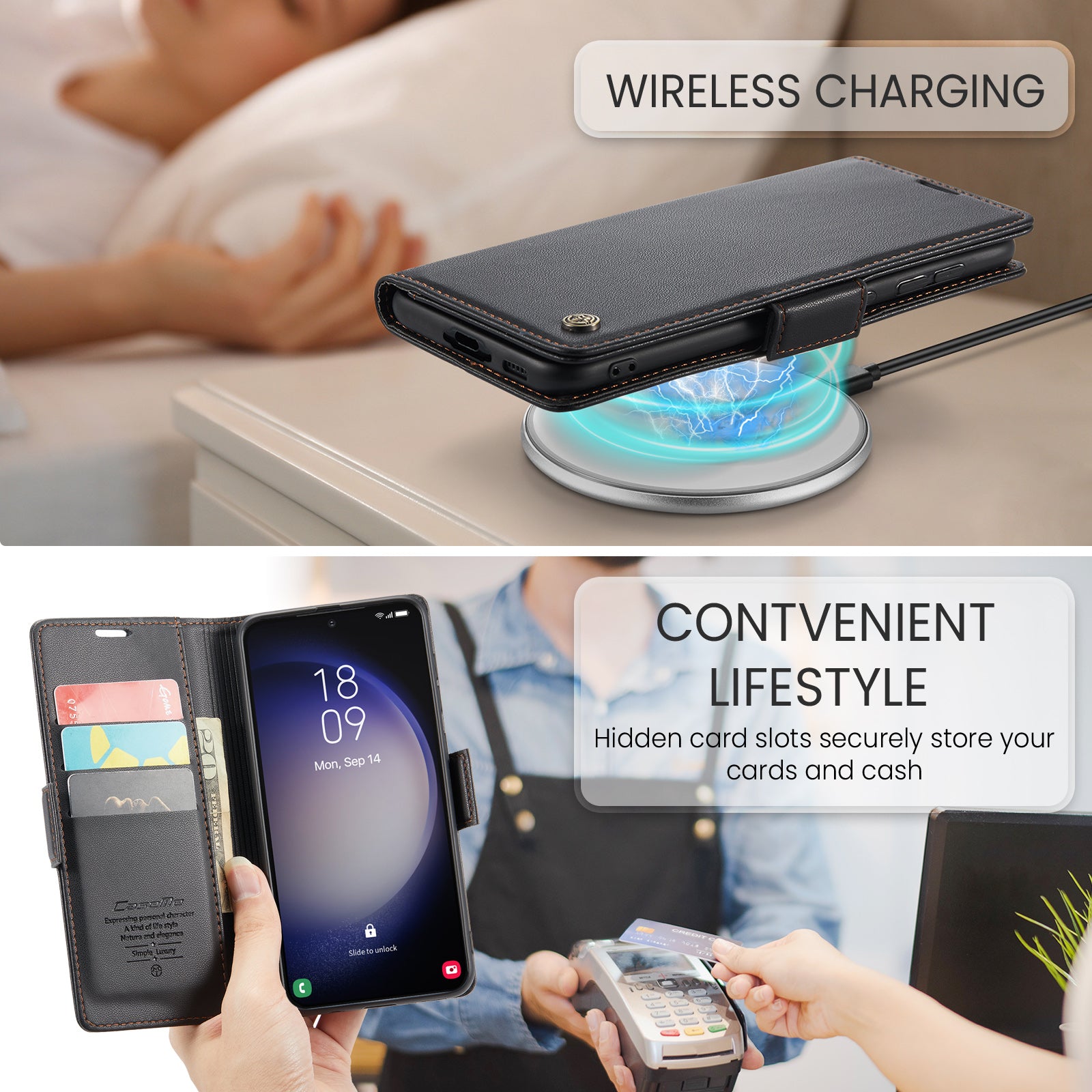 Samsung Galaxy S23 CaseMe 023 Wallet Flip Cover, RFID Protection, Card Holder