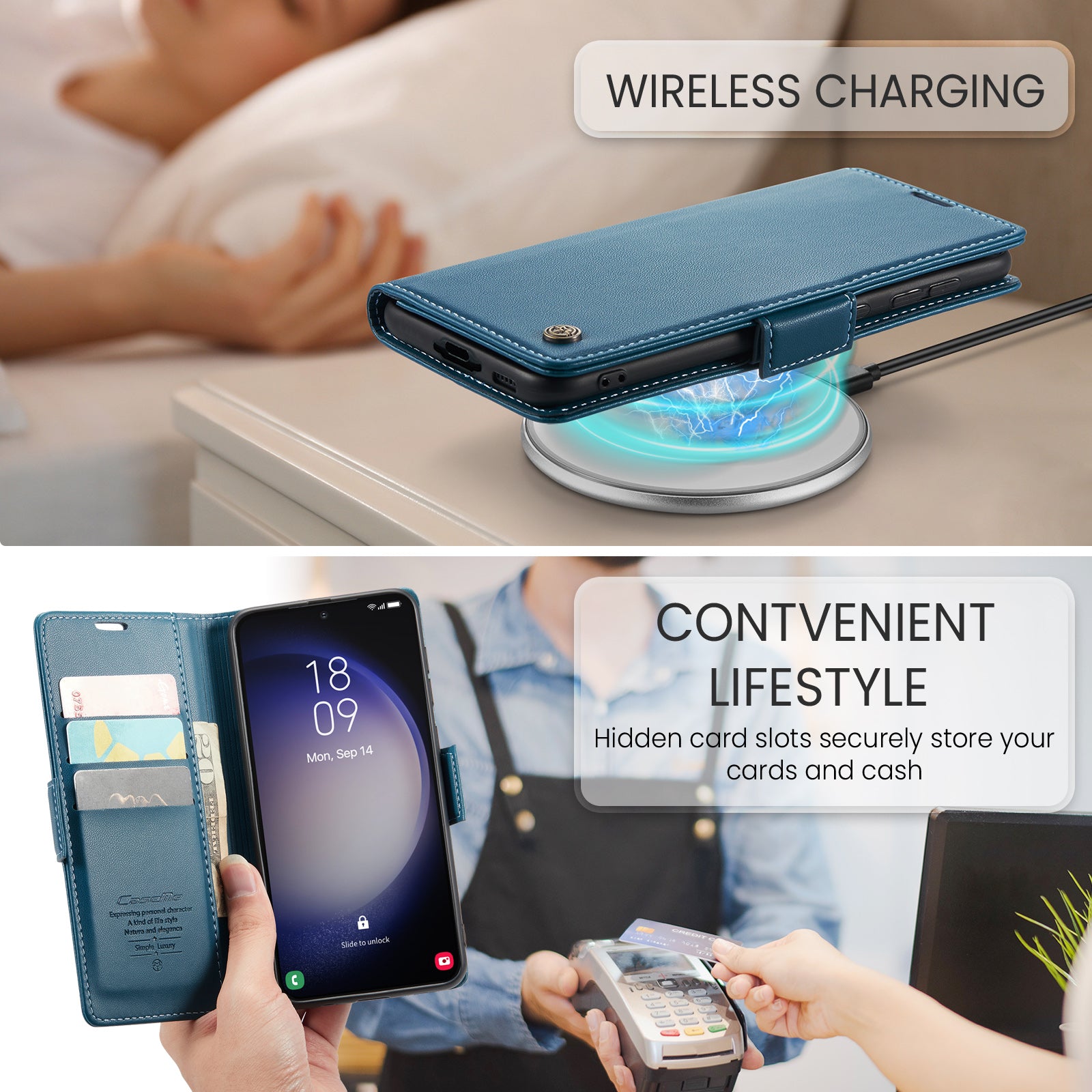 Samsung Galaxy S23 CaseMe 023 Wallet Flip Cover, RFID Protection, Card Holder