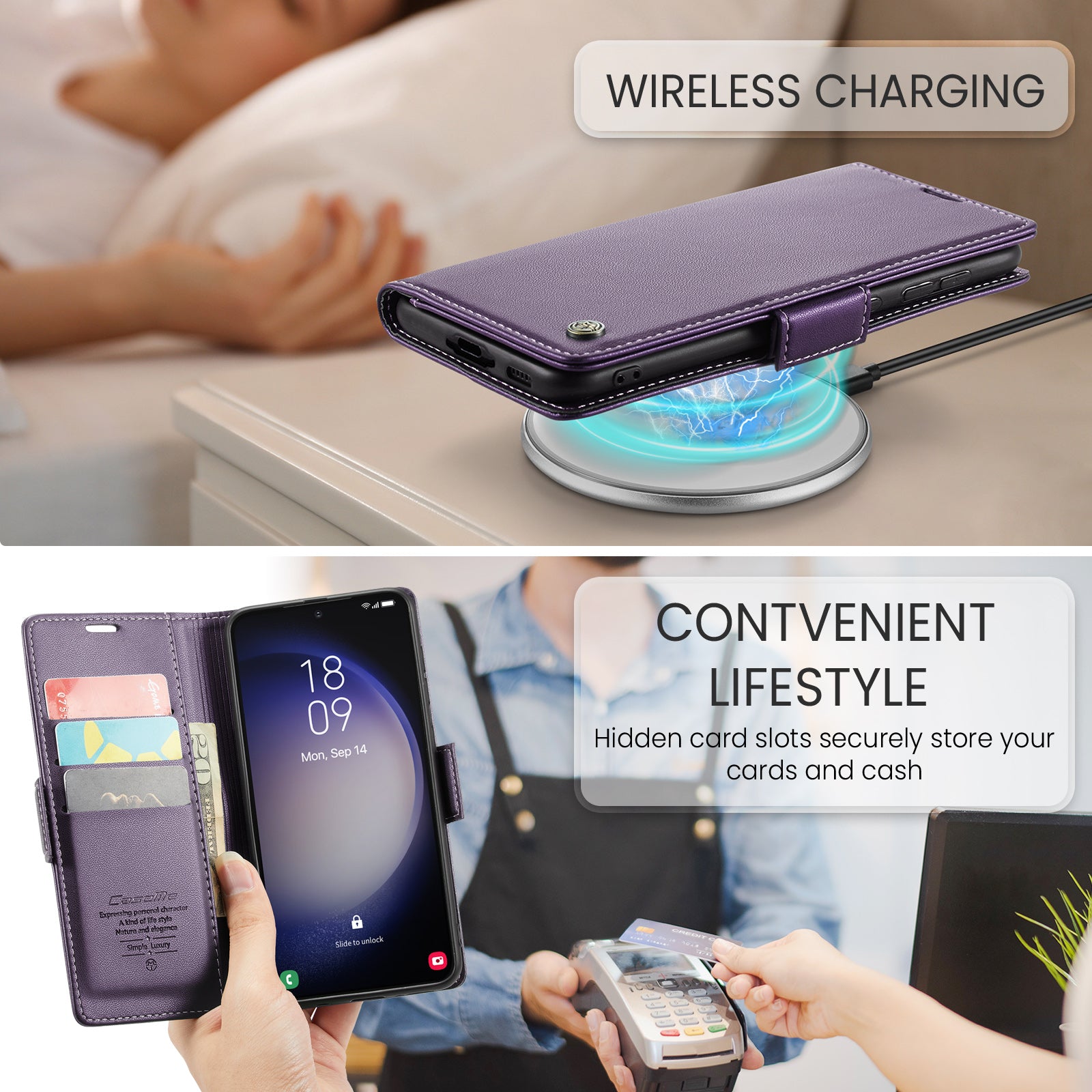 Samsung Galaxy S23 CaseMe 023 Wallet Flip Cover, RFID Protection, Card Holder